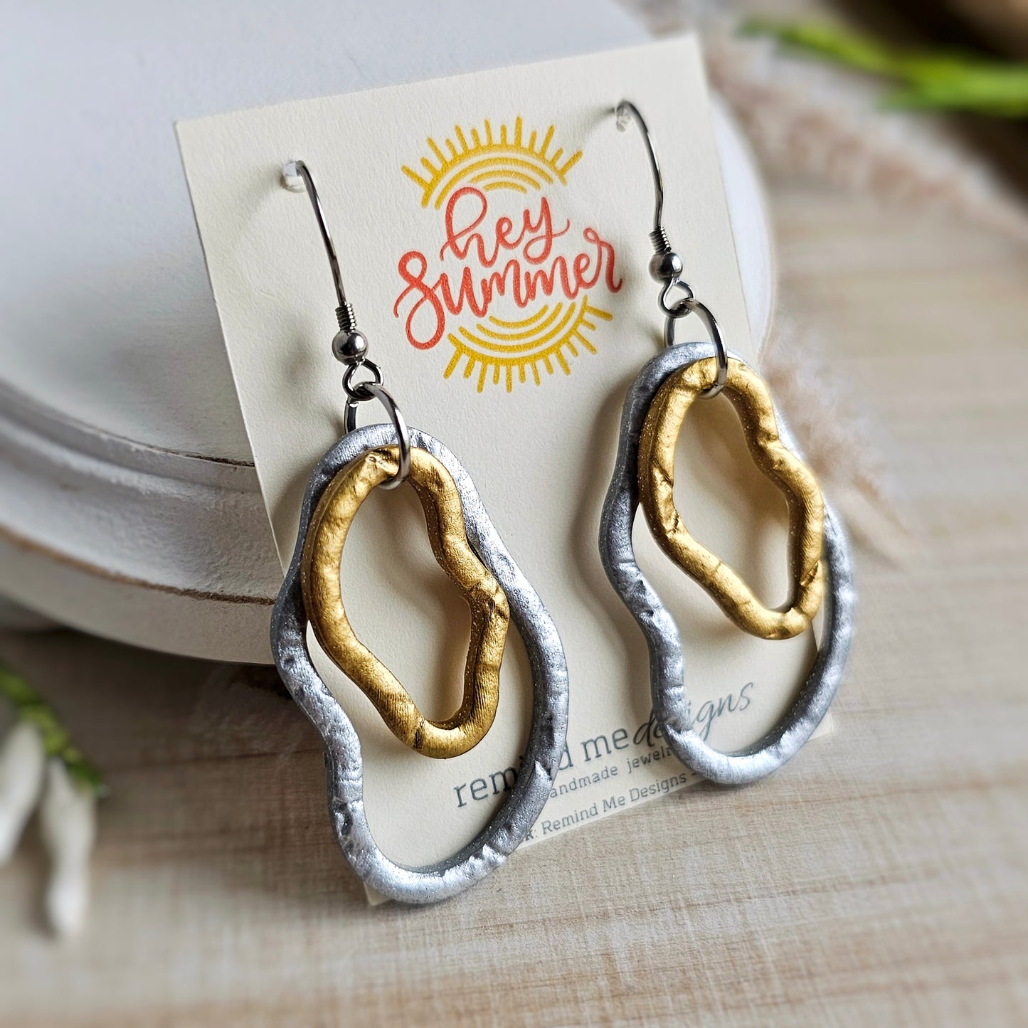 Metallic Silver and Gold Polymer Clay Dangles