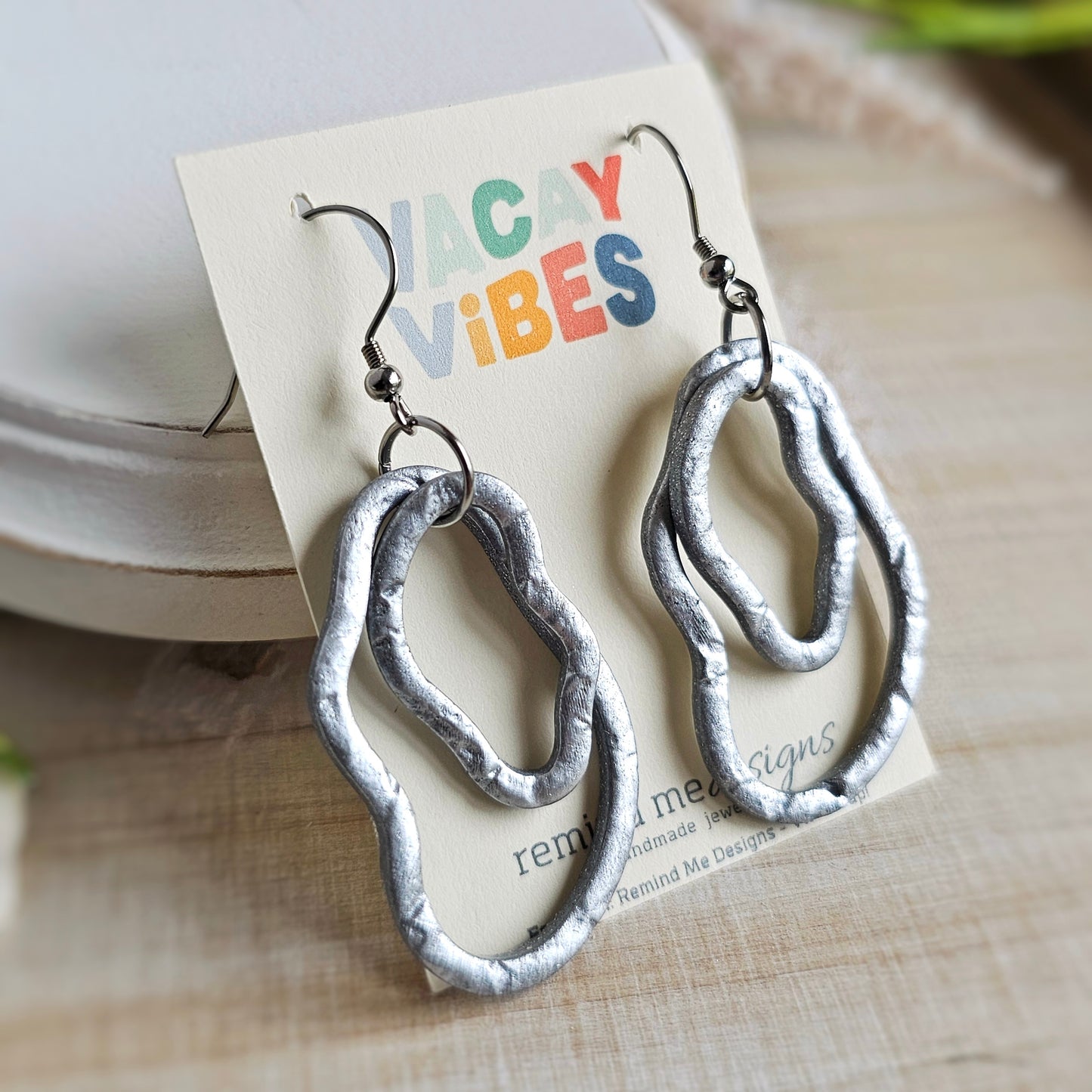 Metallic Silver Polymer Clay Dangles