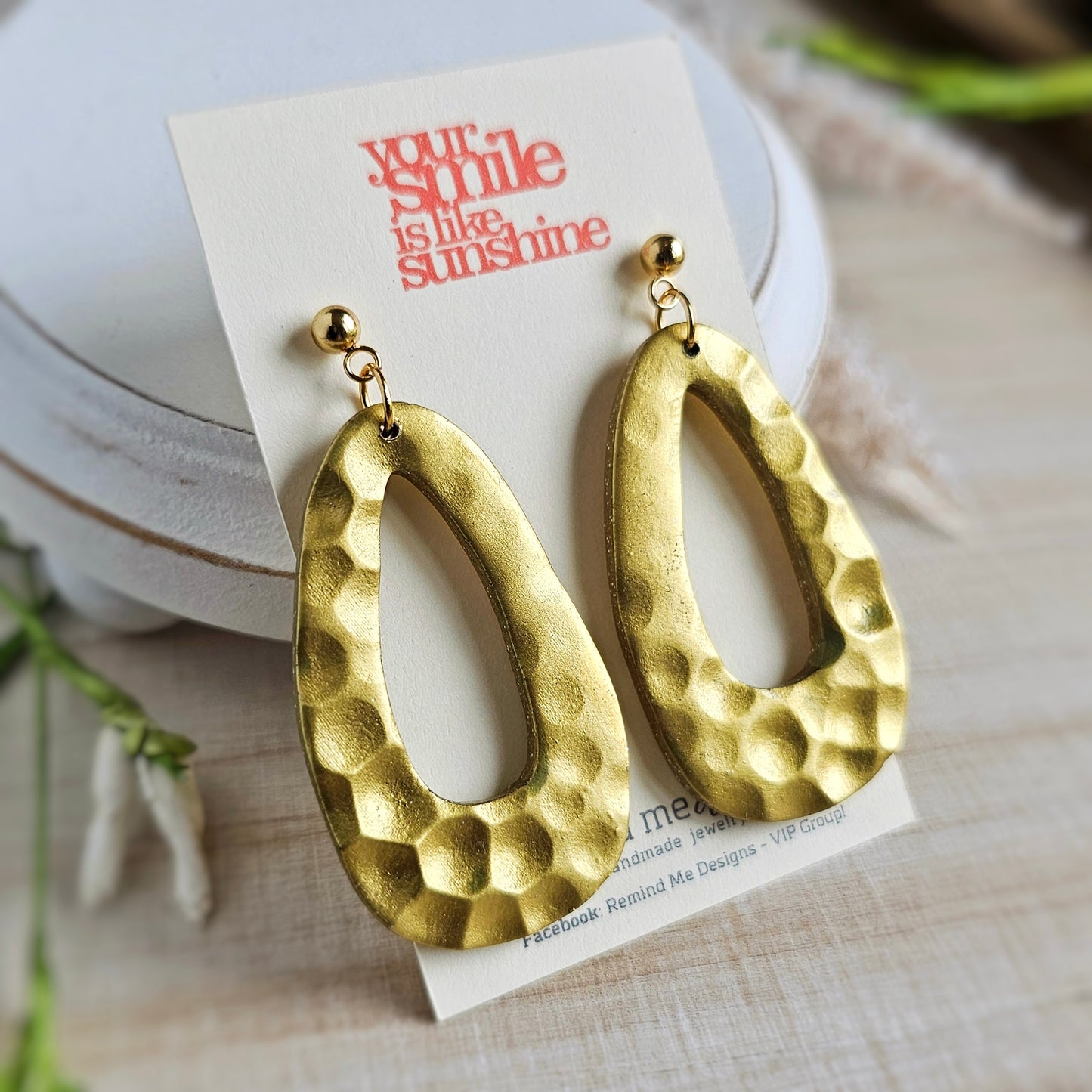 Metallic Gold Teardrop Polymer Clay Dangles