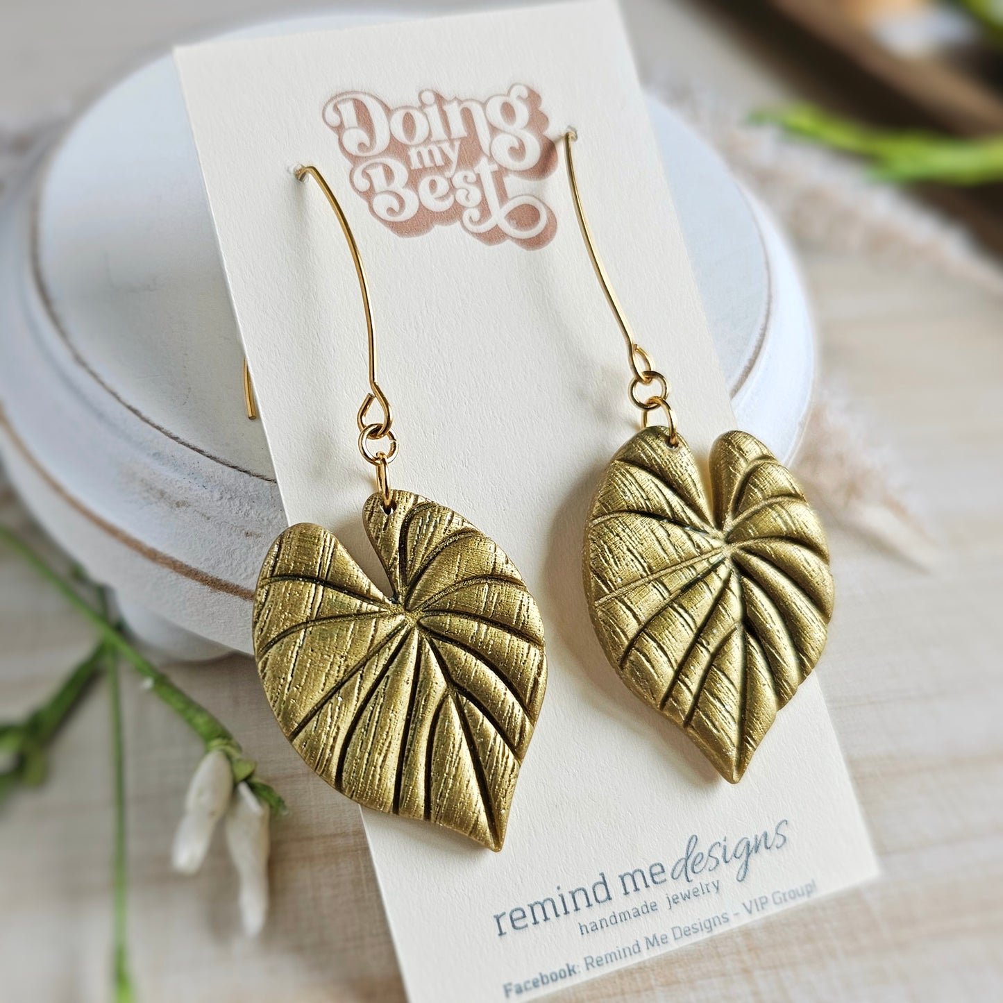 Gold Leaf Polymer Clay Dangle Earrings