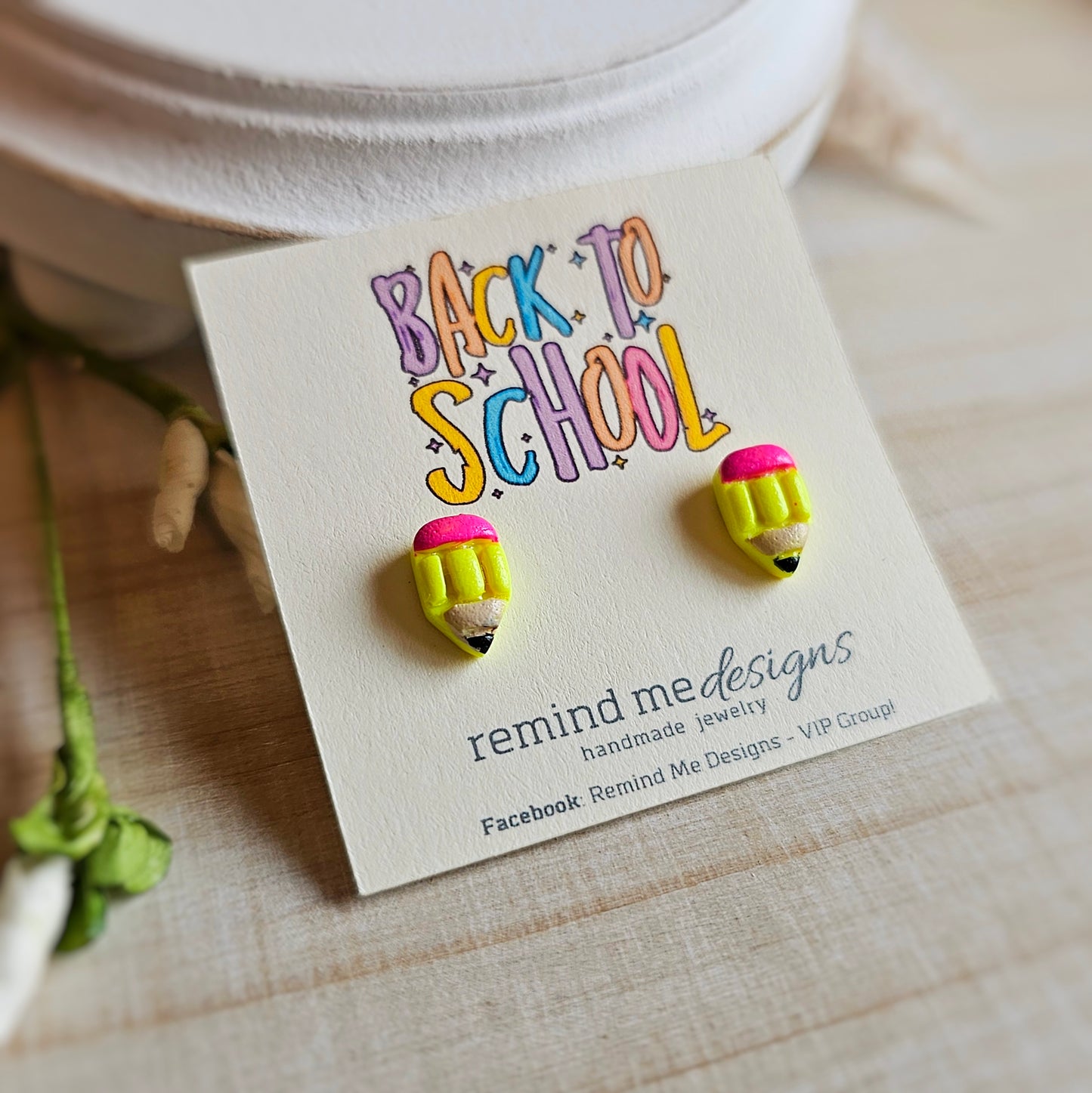 Neon Yellow Glitter Pencil Clay Stud Earrings