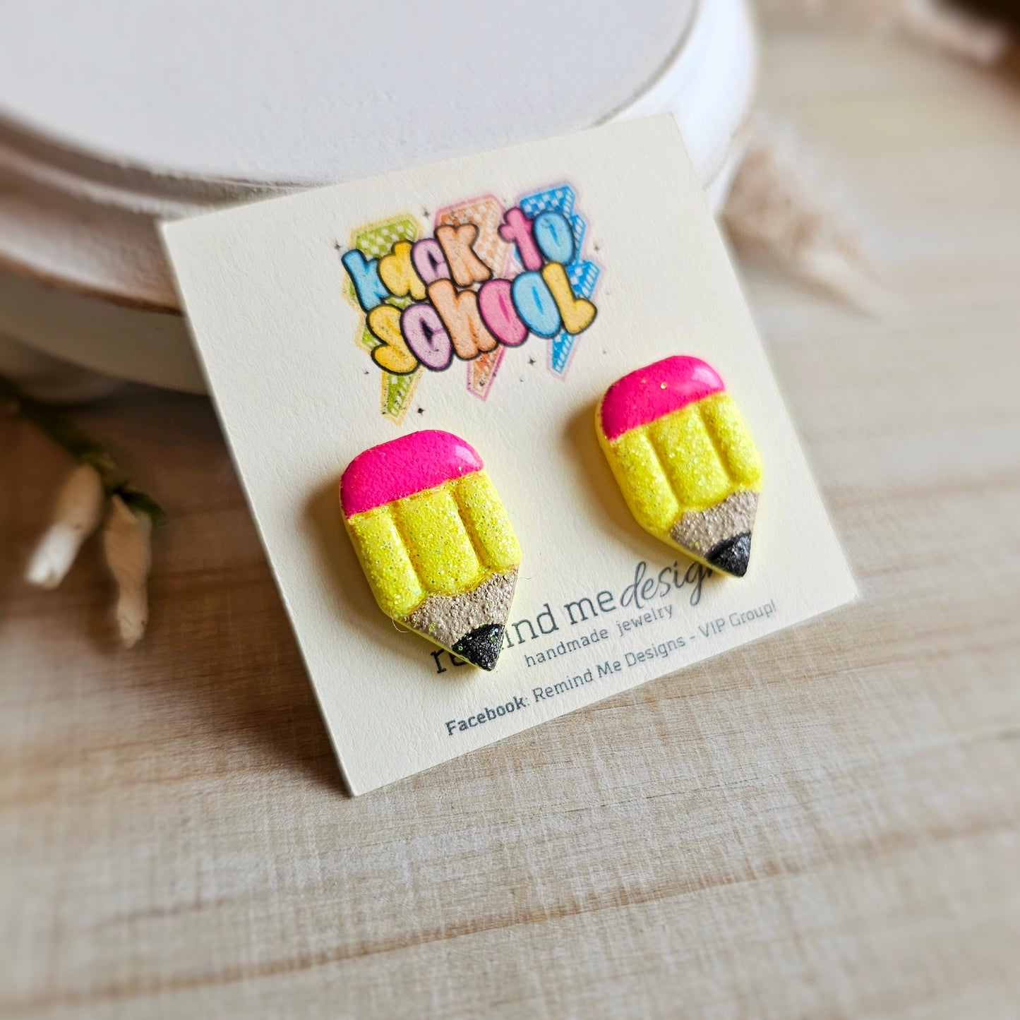 Neon Yellow Glitter Pencil Clay Stud Earrings