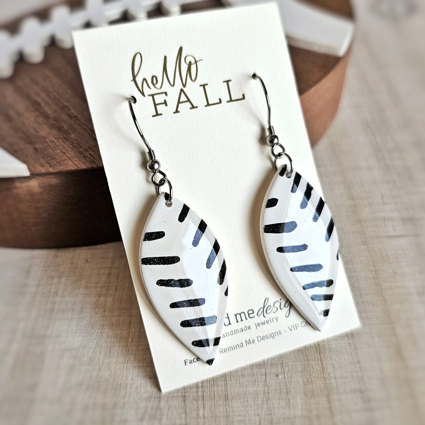 Black and White Dangle Clay Earrings