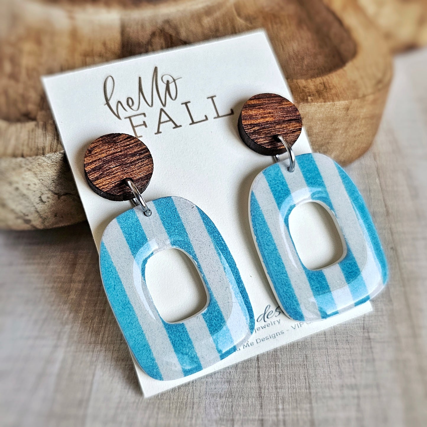 Striped Blue Clay Dangle Earrings