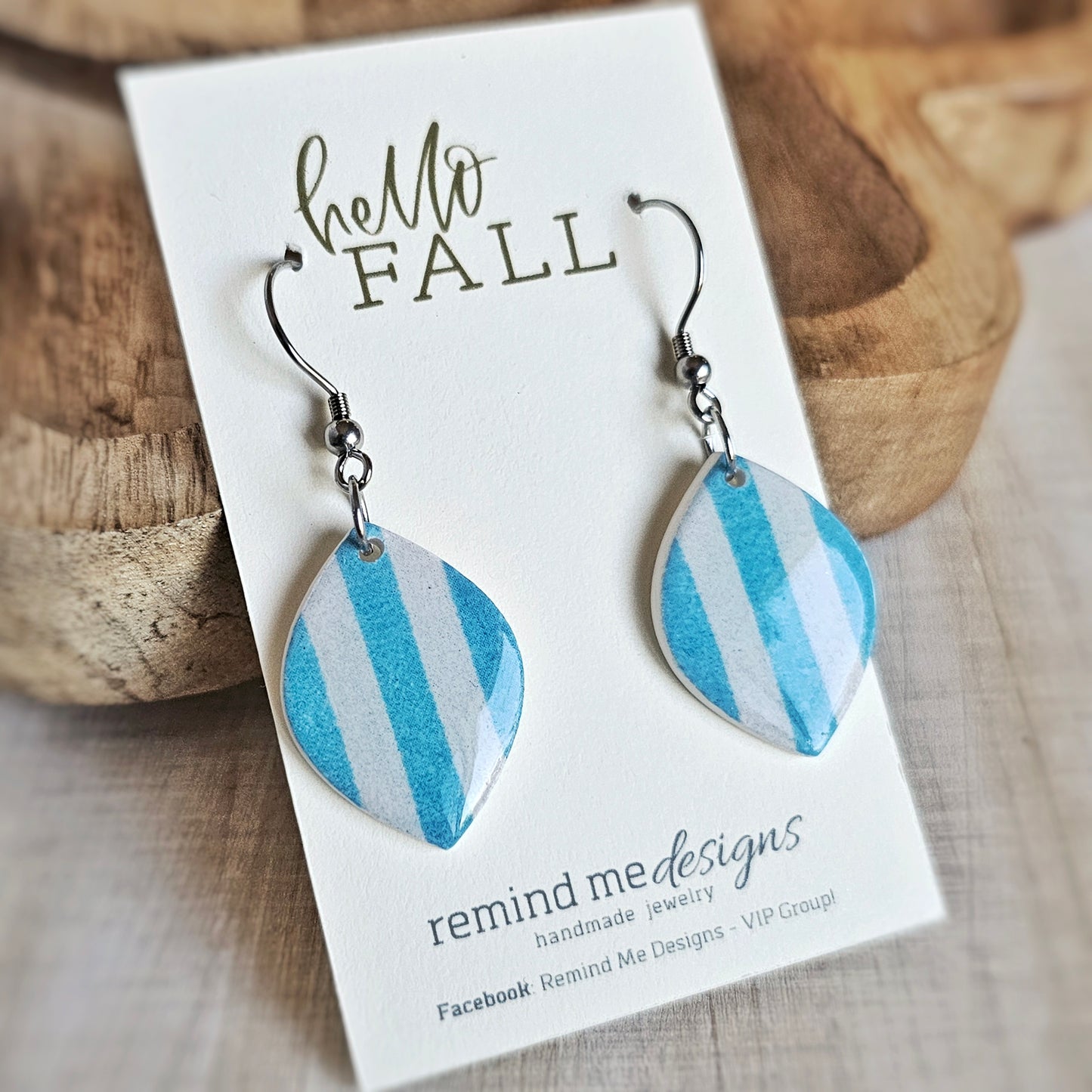 Striped Blue Clay Dangle Earrings