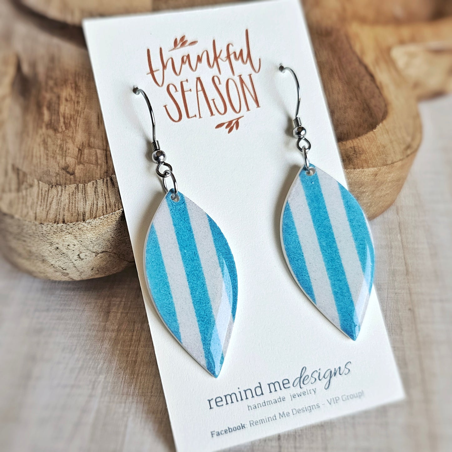 Striped Blue Clay Dangle Earrings