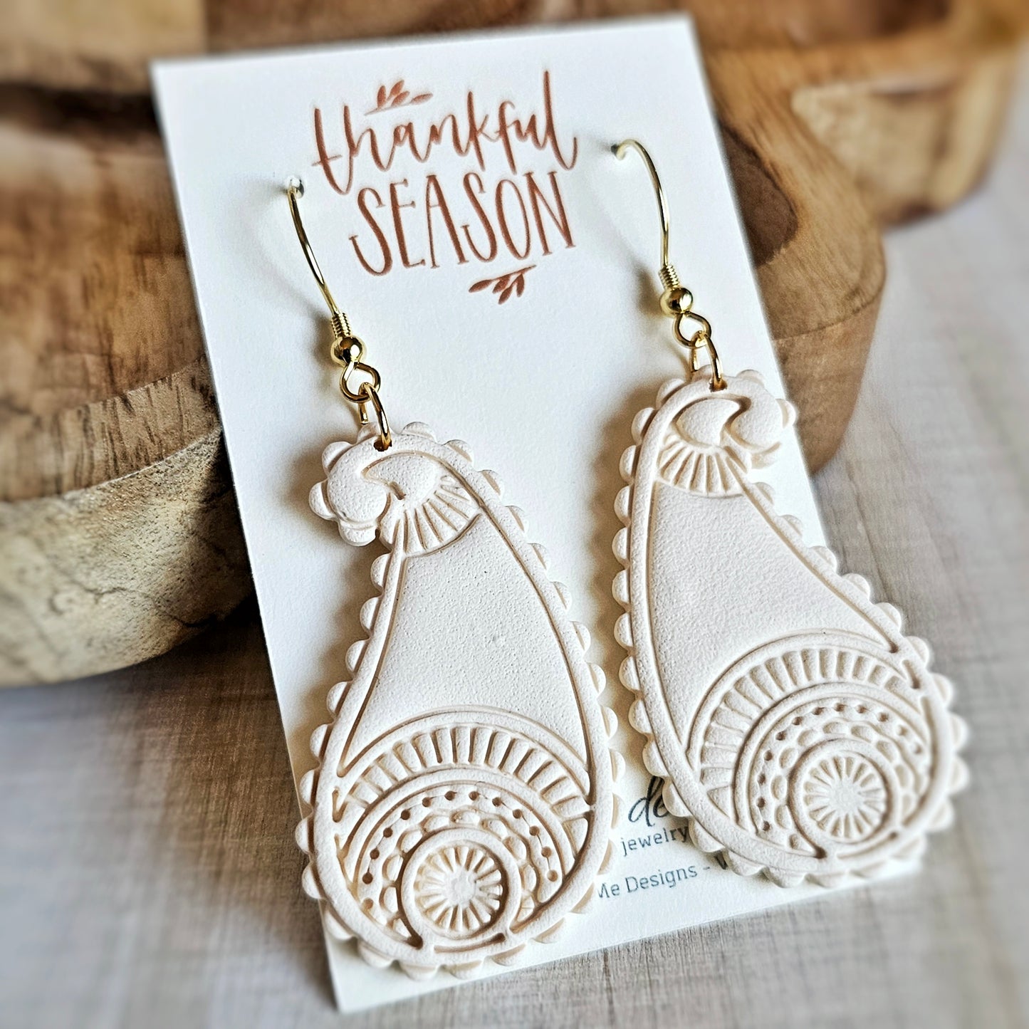 Creamy Off-White Polymer Clay Dangle Earrings