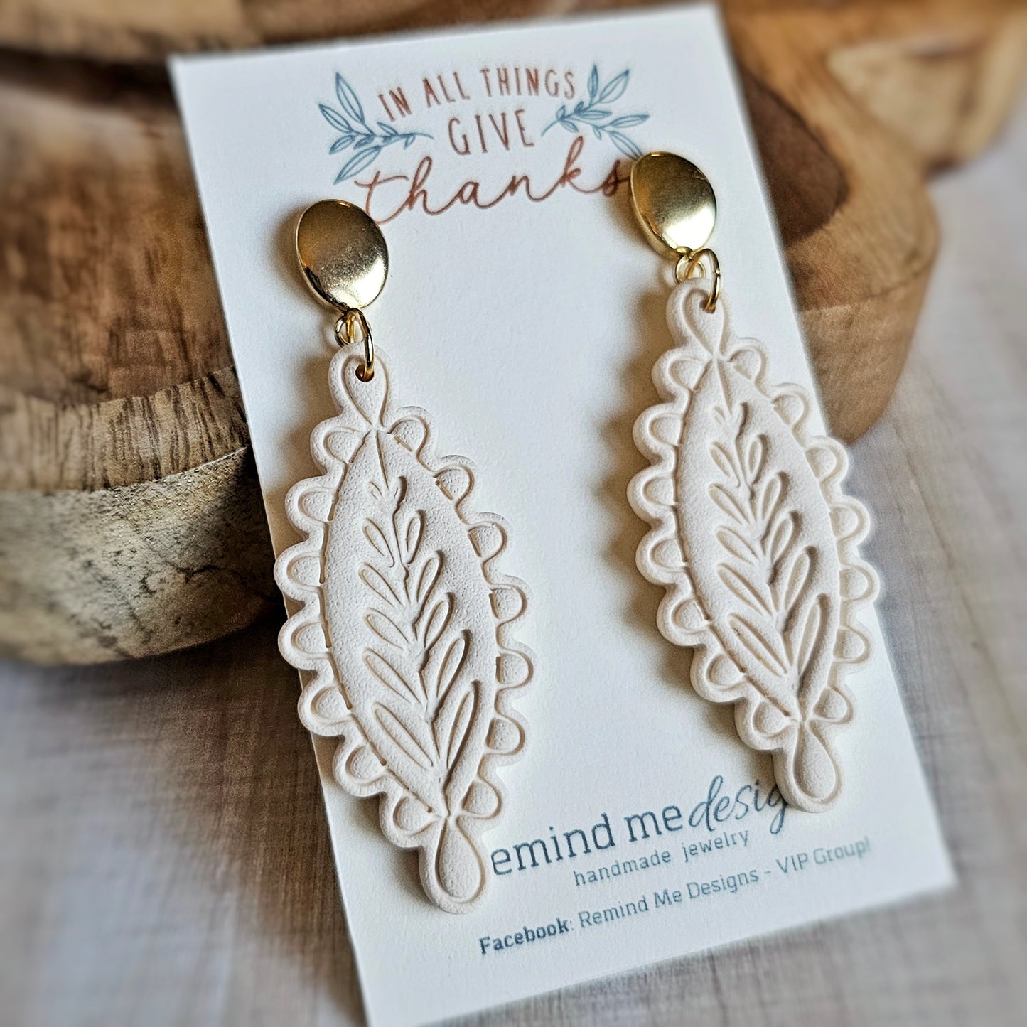 Creamy Off-White Polymer Clay Dangle Earrings