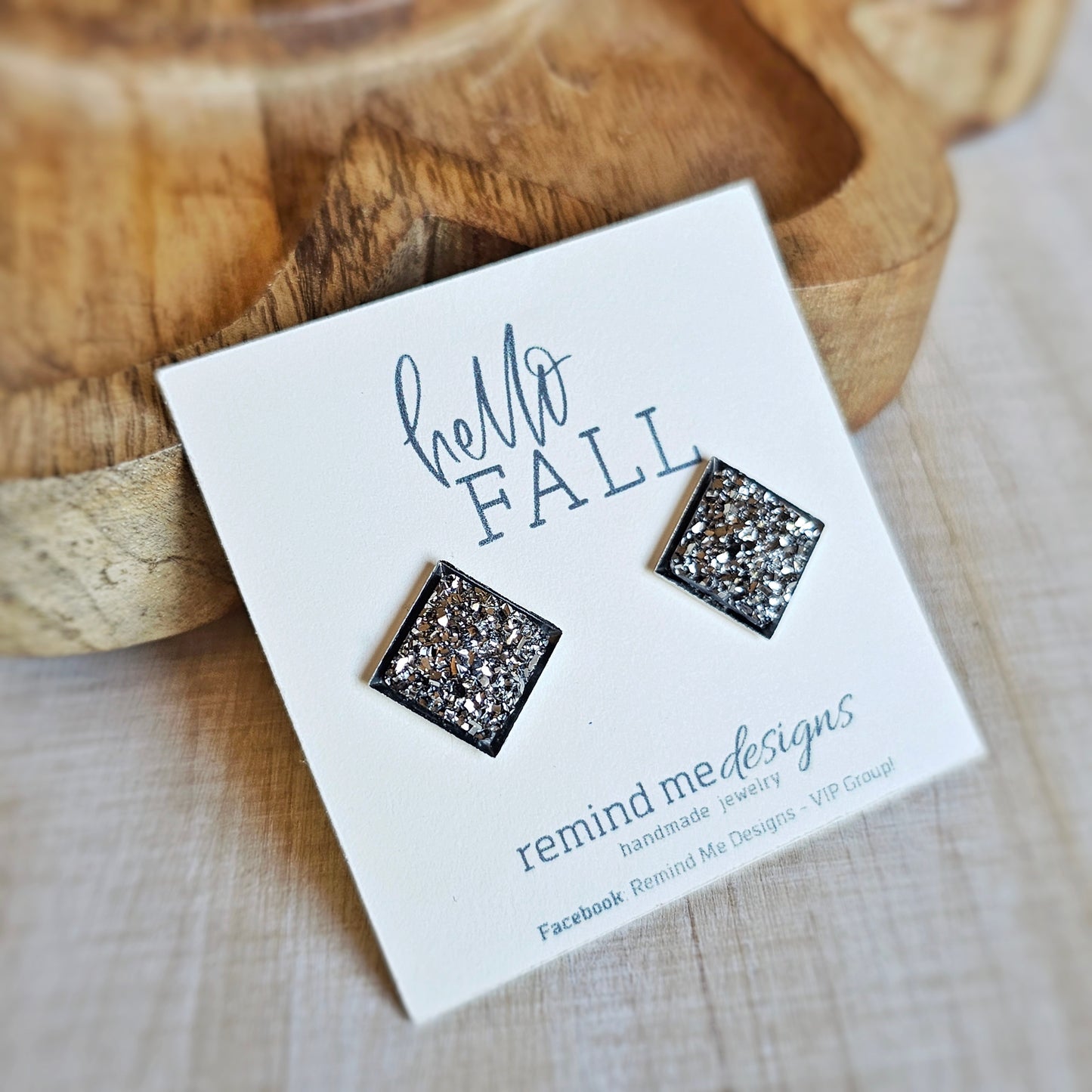 Square Gunmetal Druzy Stud Earrings