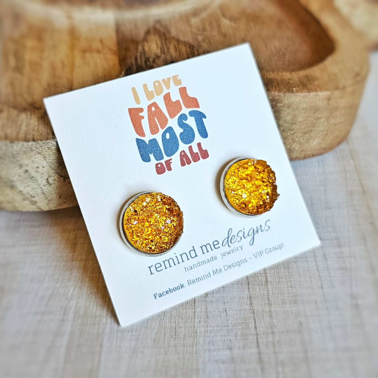 Golden Yellow Druzy Stud Earrings