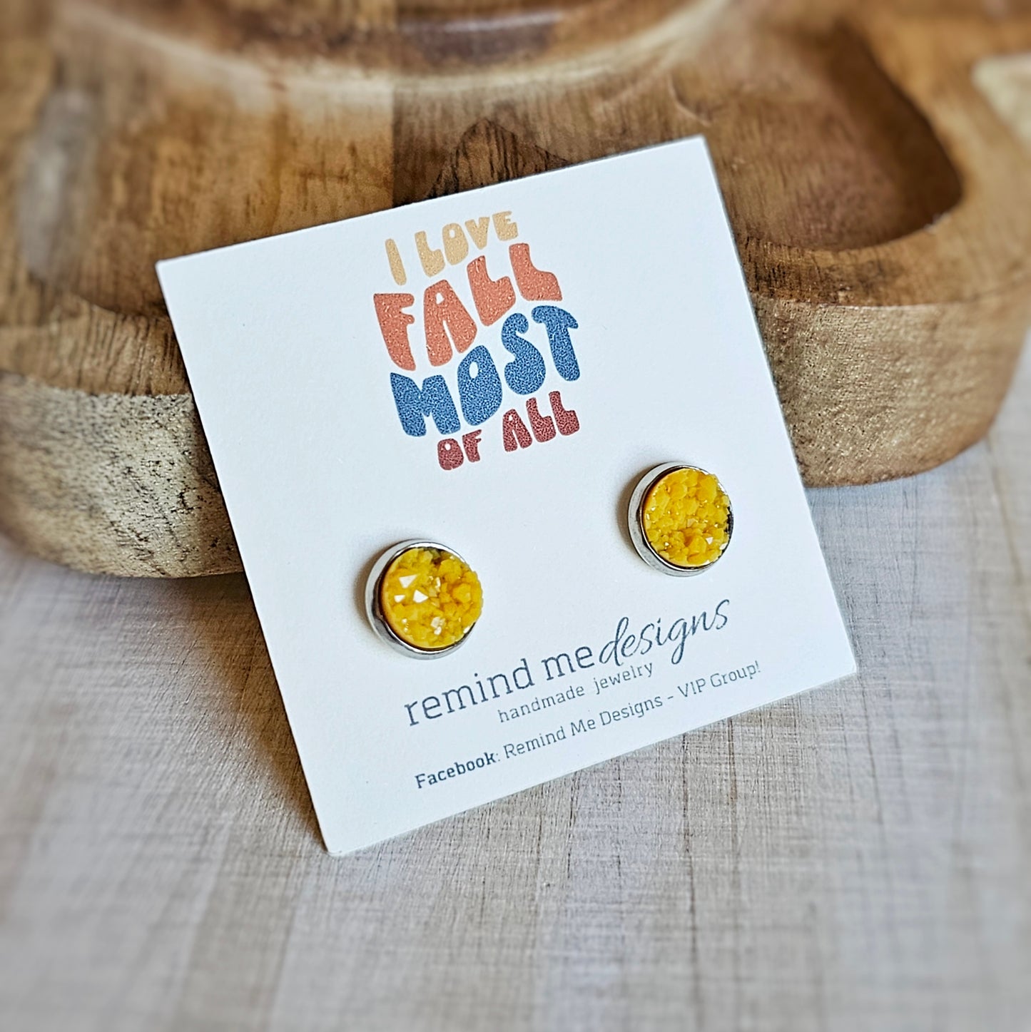 Mustard Yellow Druzy Stud Earrings