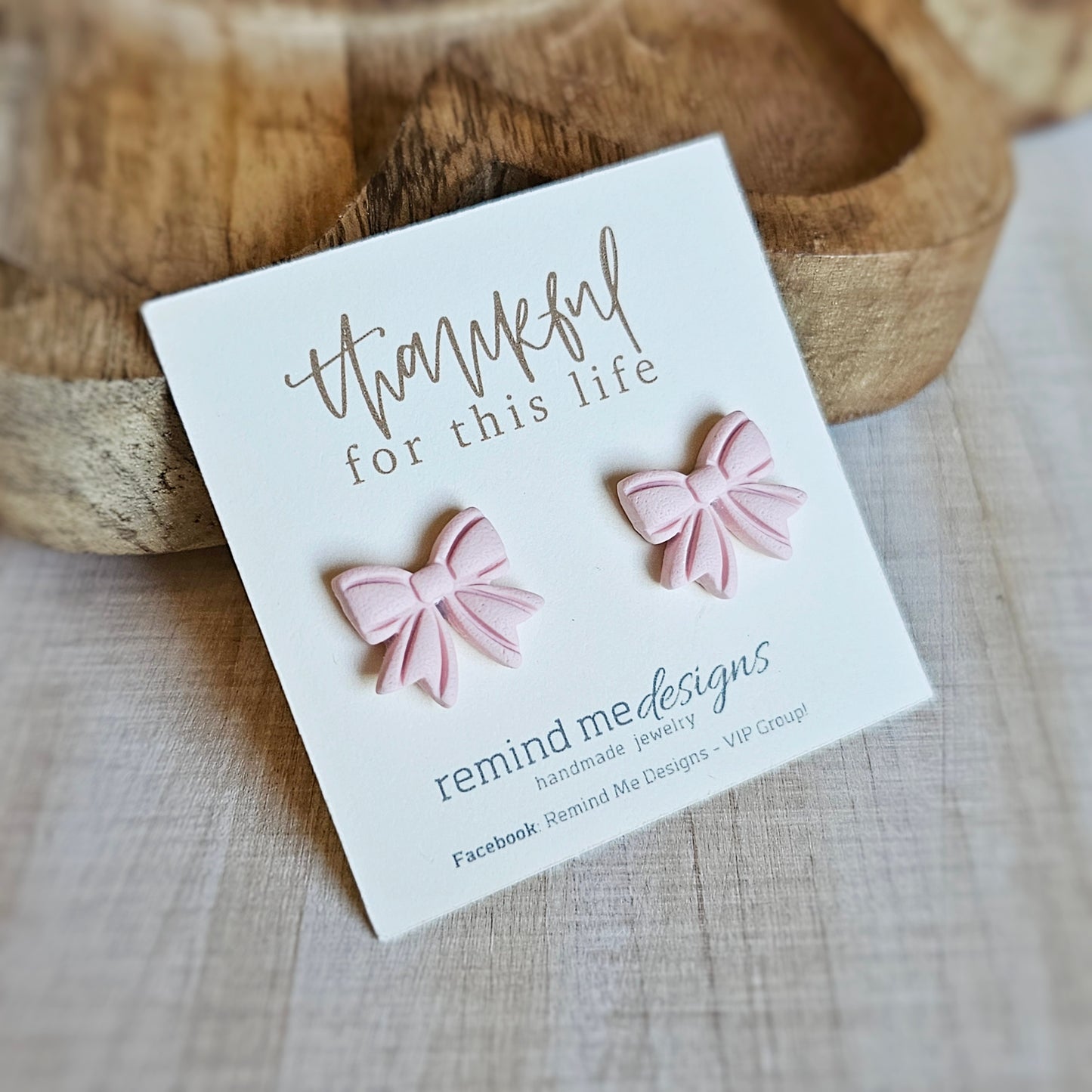 Light Pink Bow Clay Studs