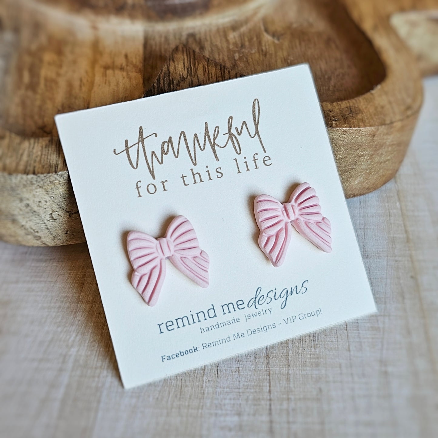 Light Pink Bow Clay Studs