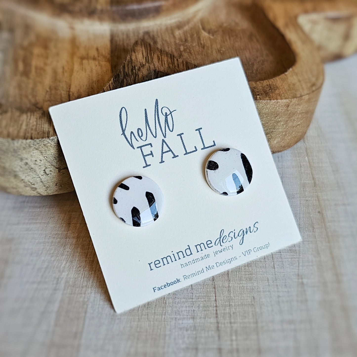 Black and White Clay Stud Earrings