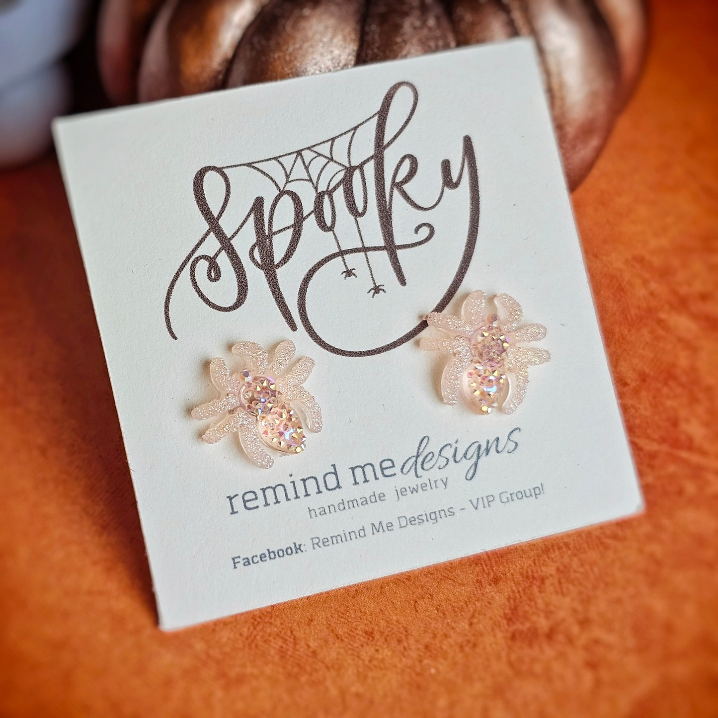 Orange Iridescent Spider Stud Earrings
