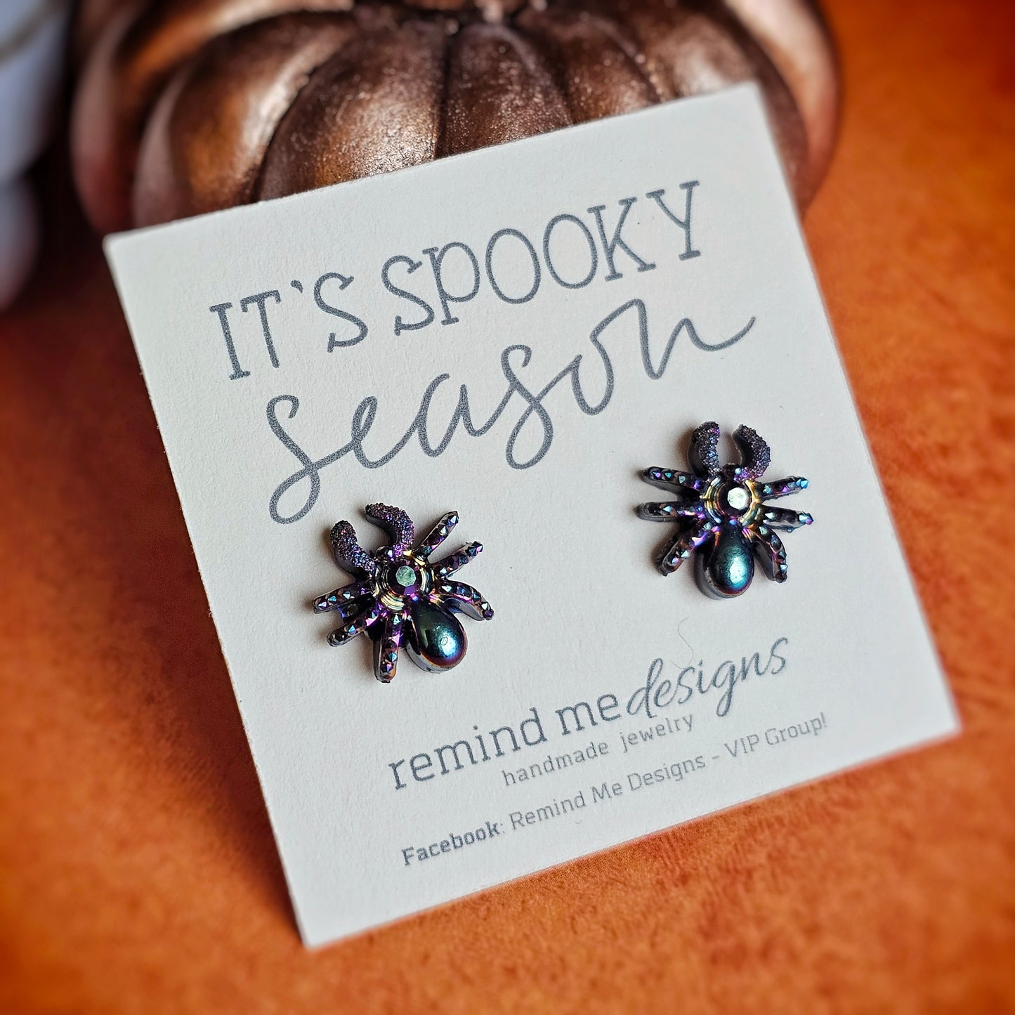 Multi-Colored Gunmetal Spider Stud Earrings