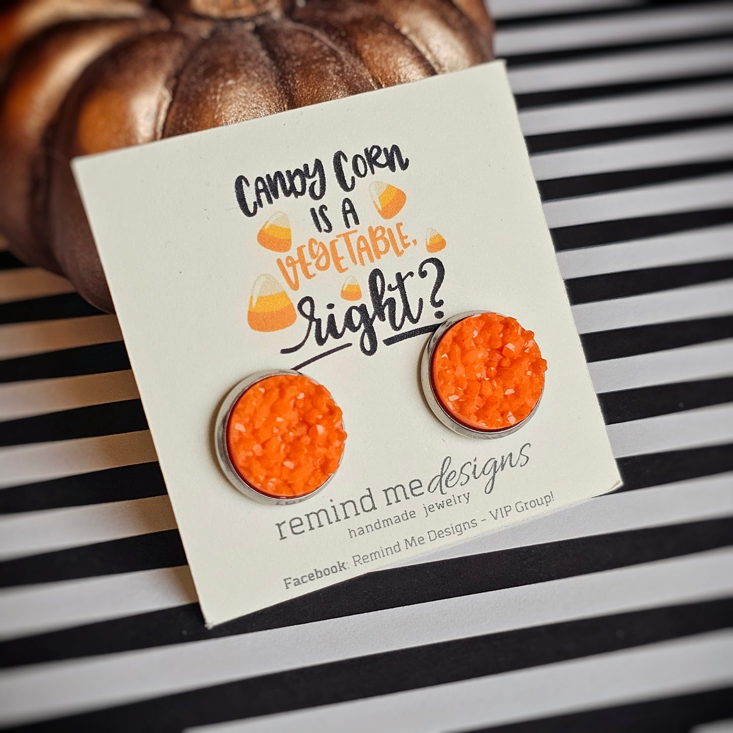 Orange Druzy Stud Earrings