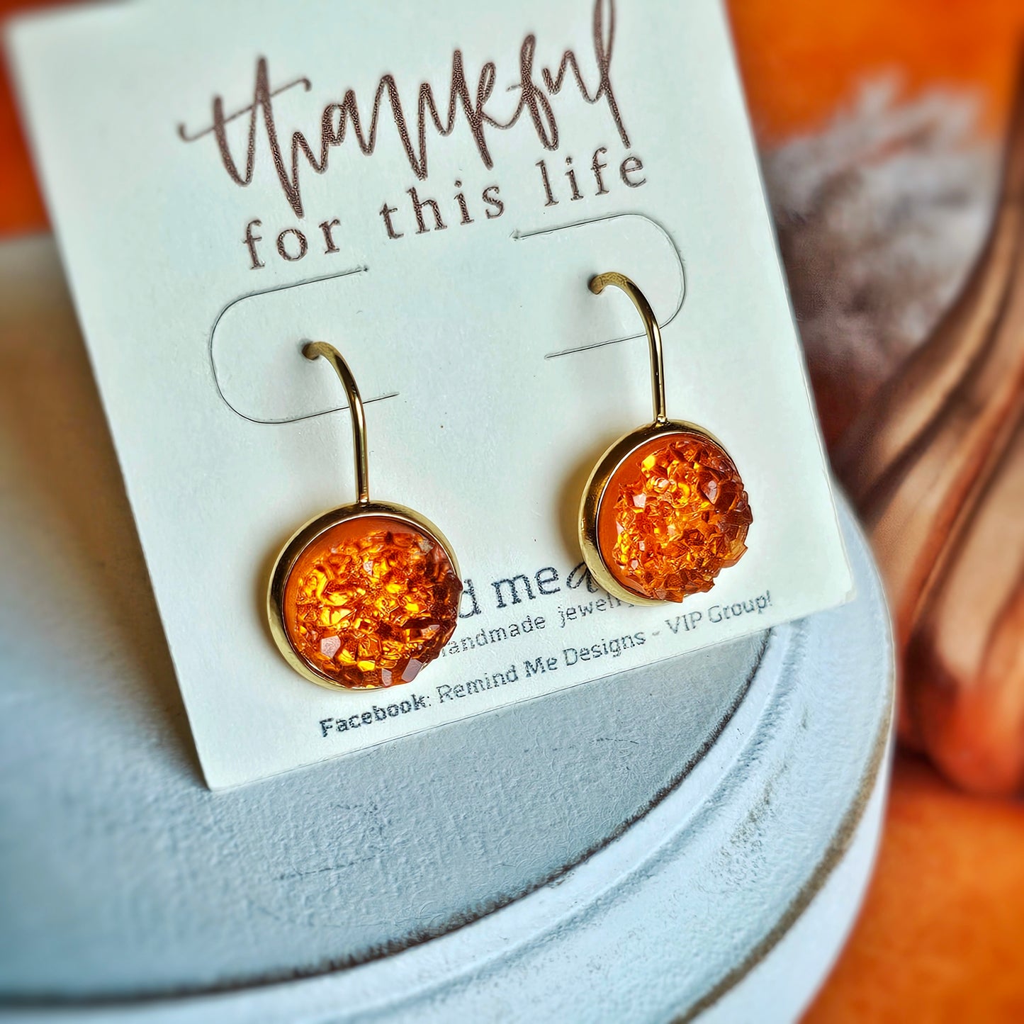 Orange Druzy Dangle Earrings
