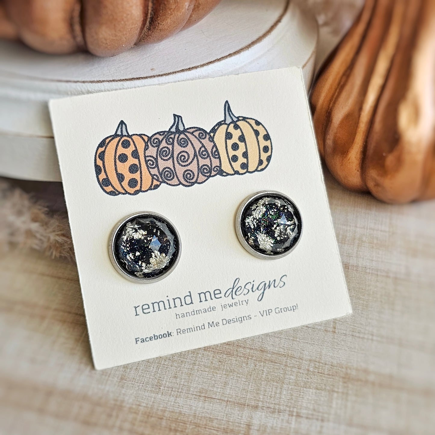 Black and Silver Stud Earrings