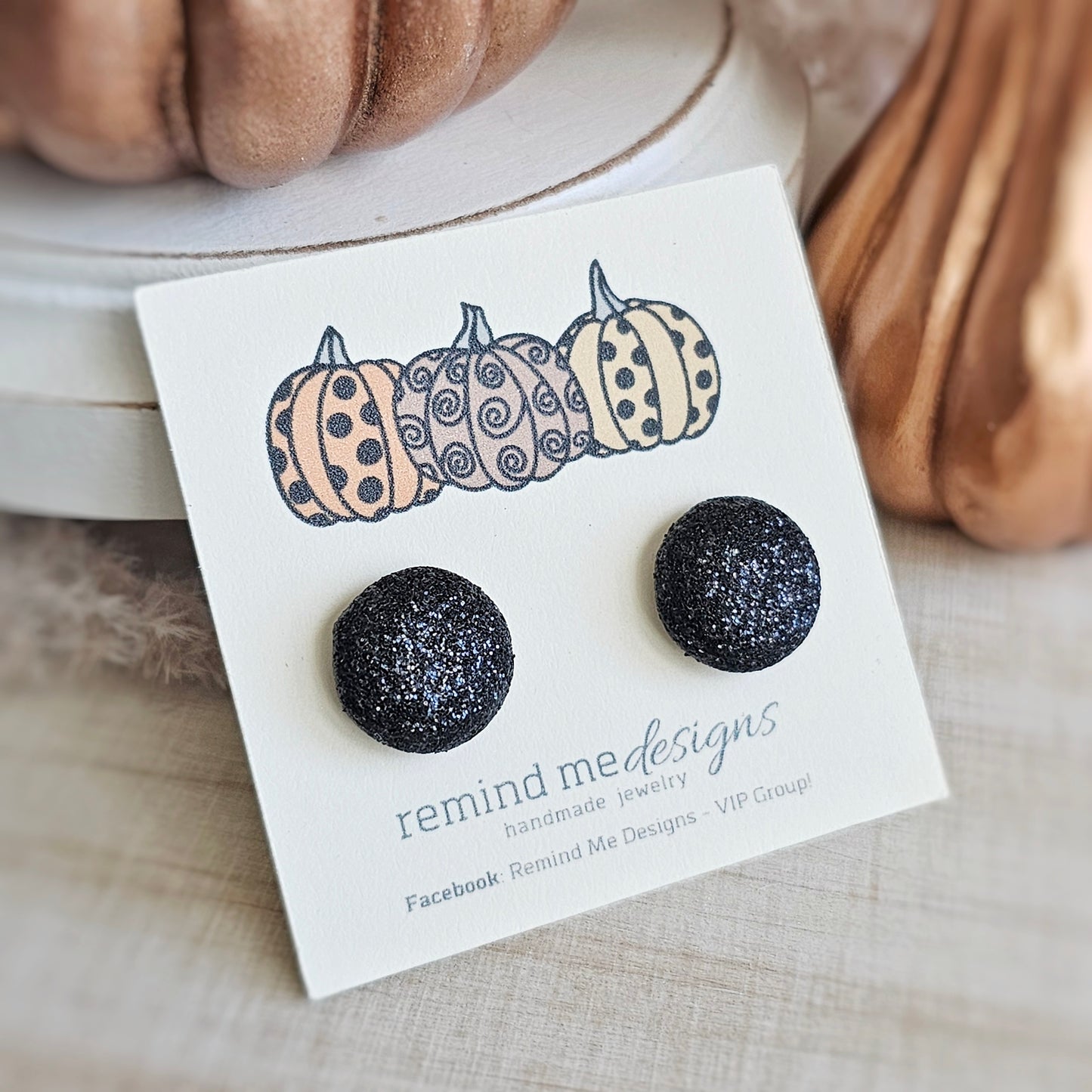 Black Shimmer Stud Earrings