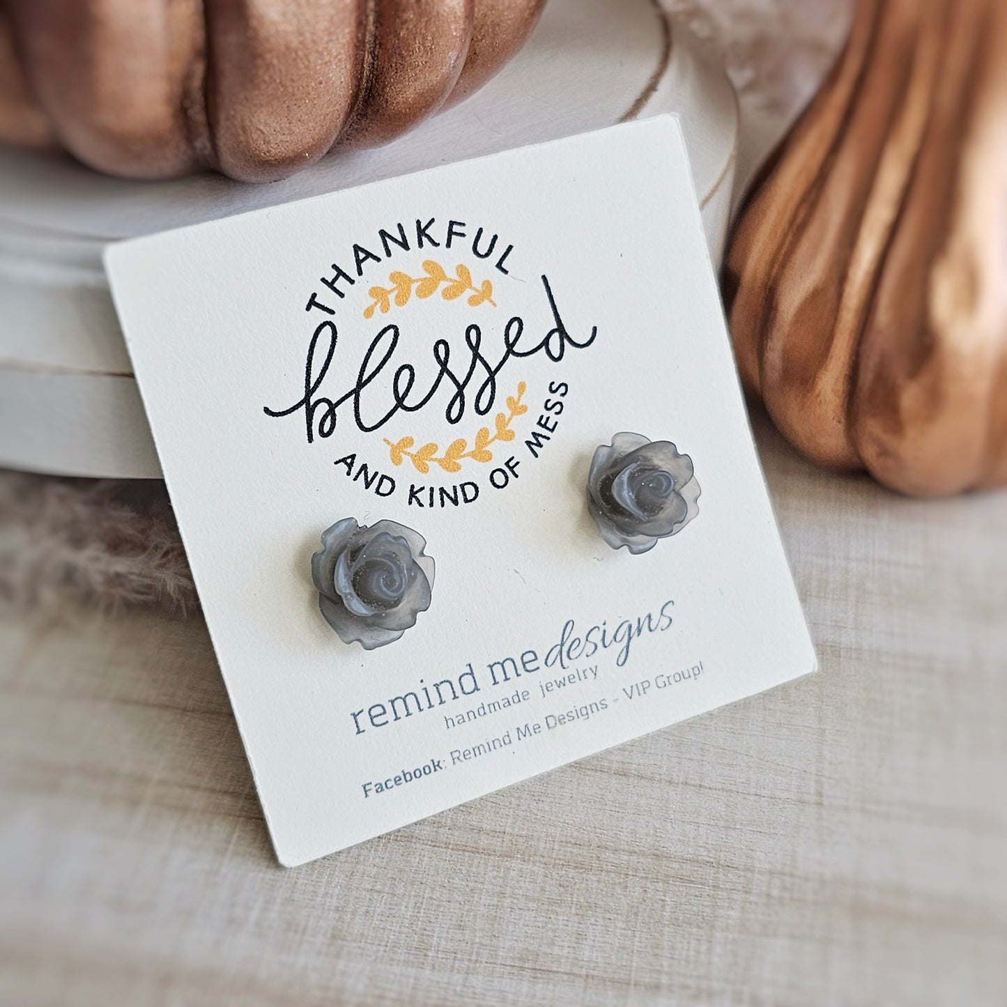 Gray Flower Resin Stud Earrings