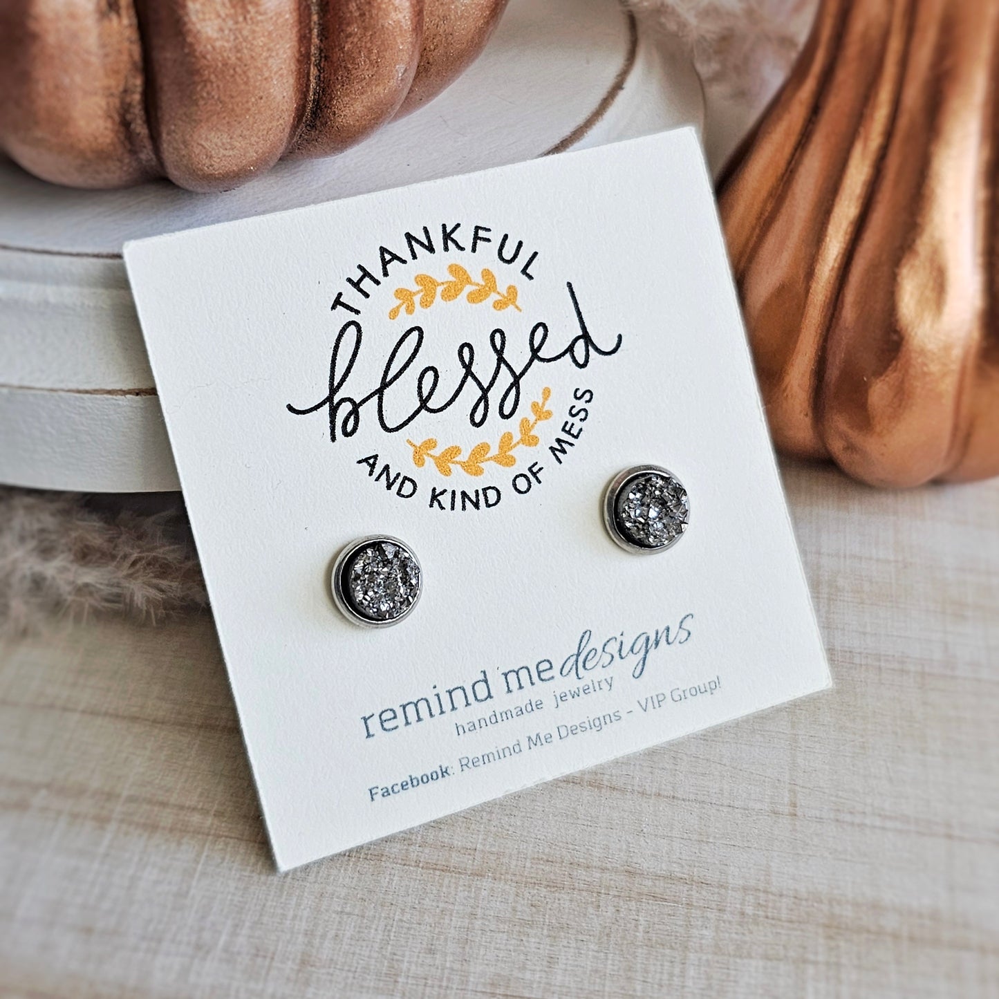 Gunmetal Silver Stud Earrings