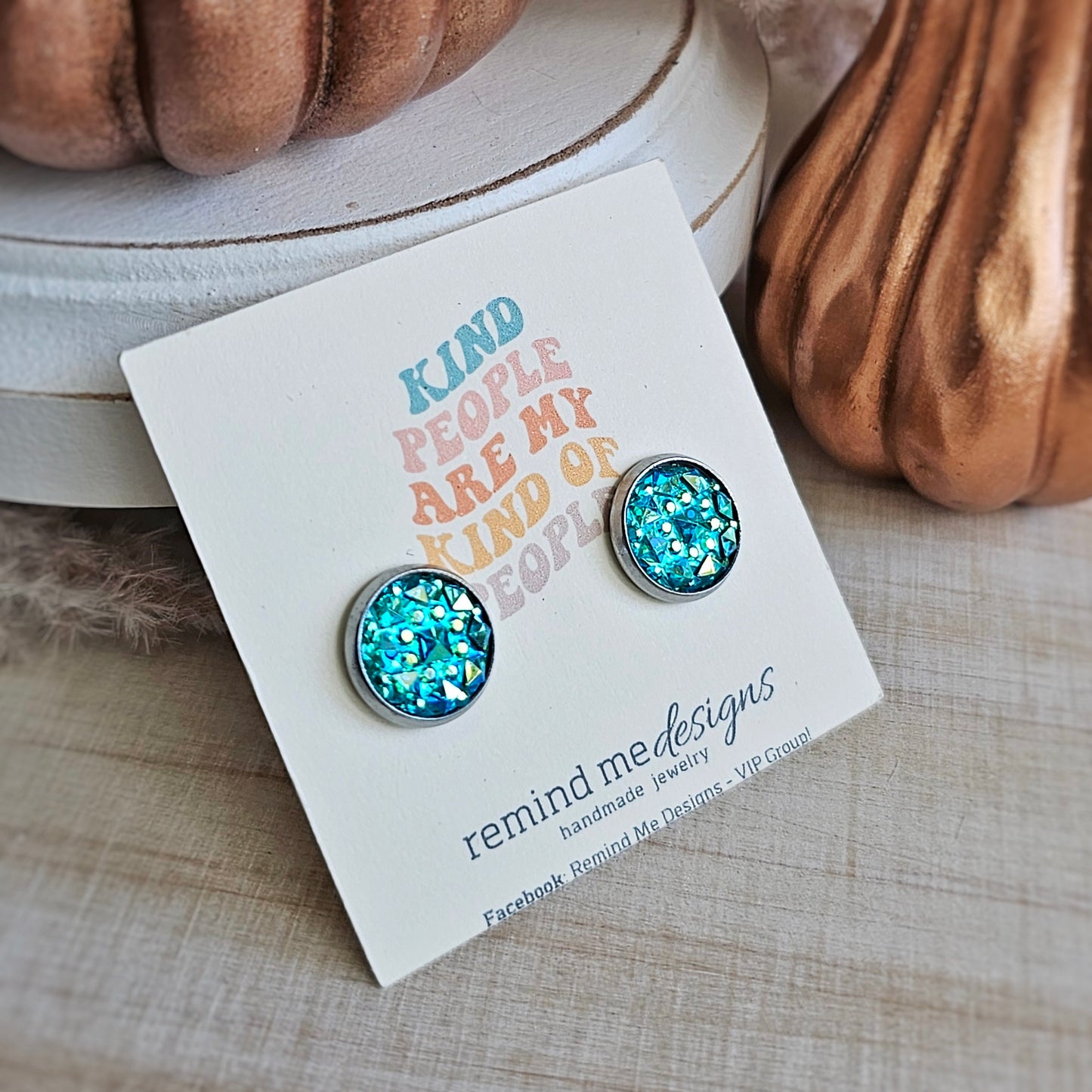 Turquoise Iridescent Resin Stud Earrings