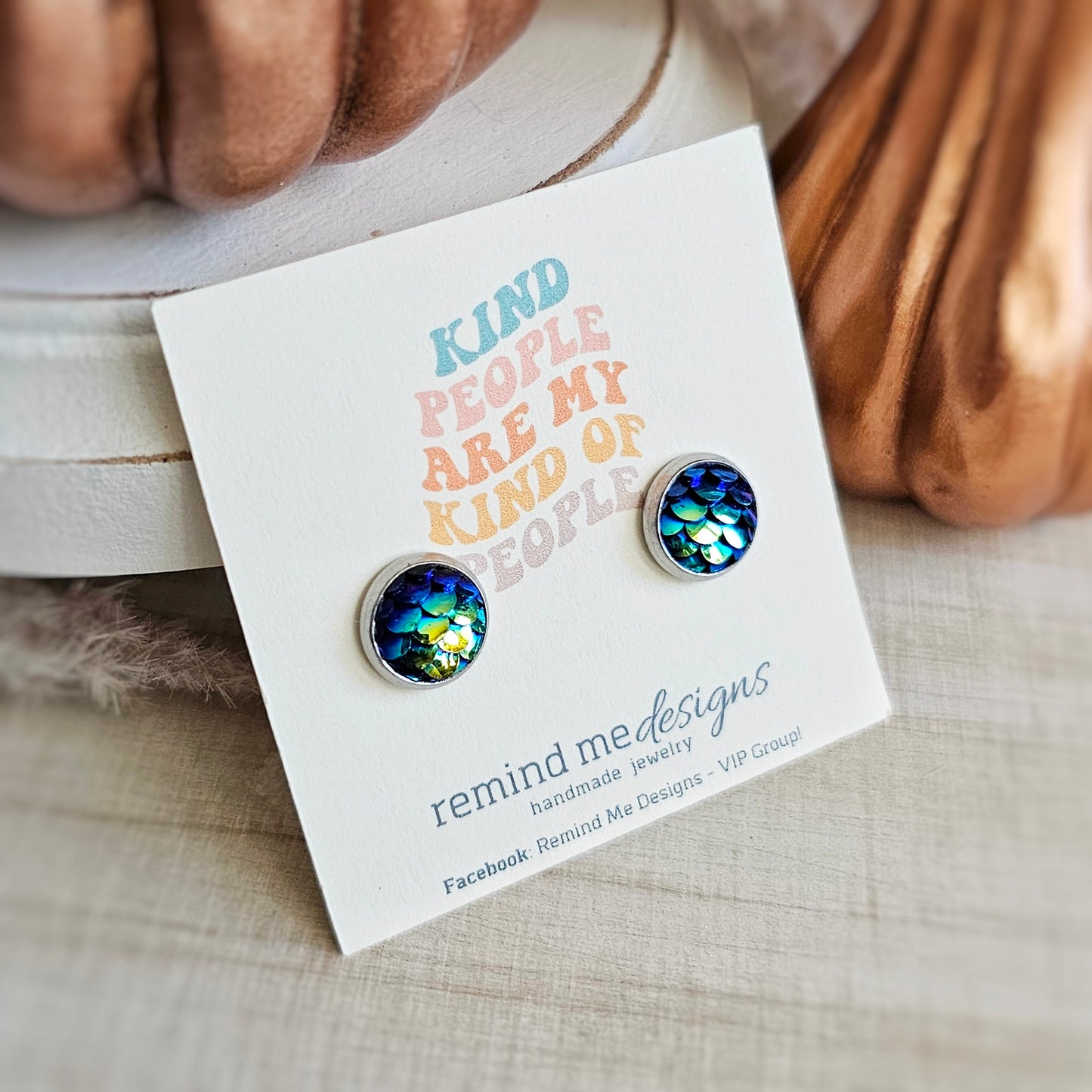 Metallic Blue and Green Mermaid Scale Stud Earrings