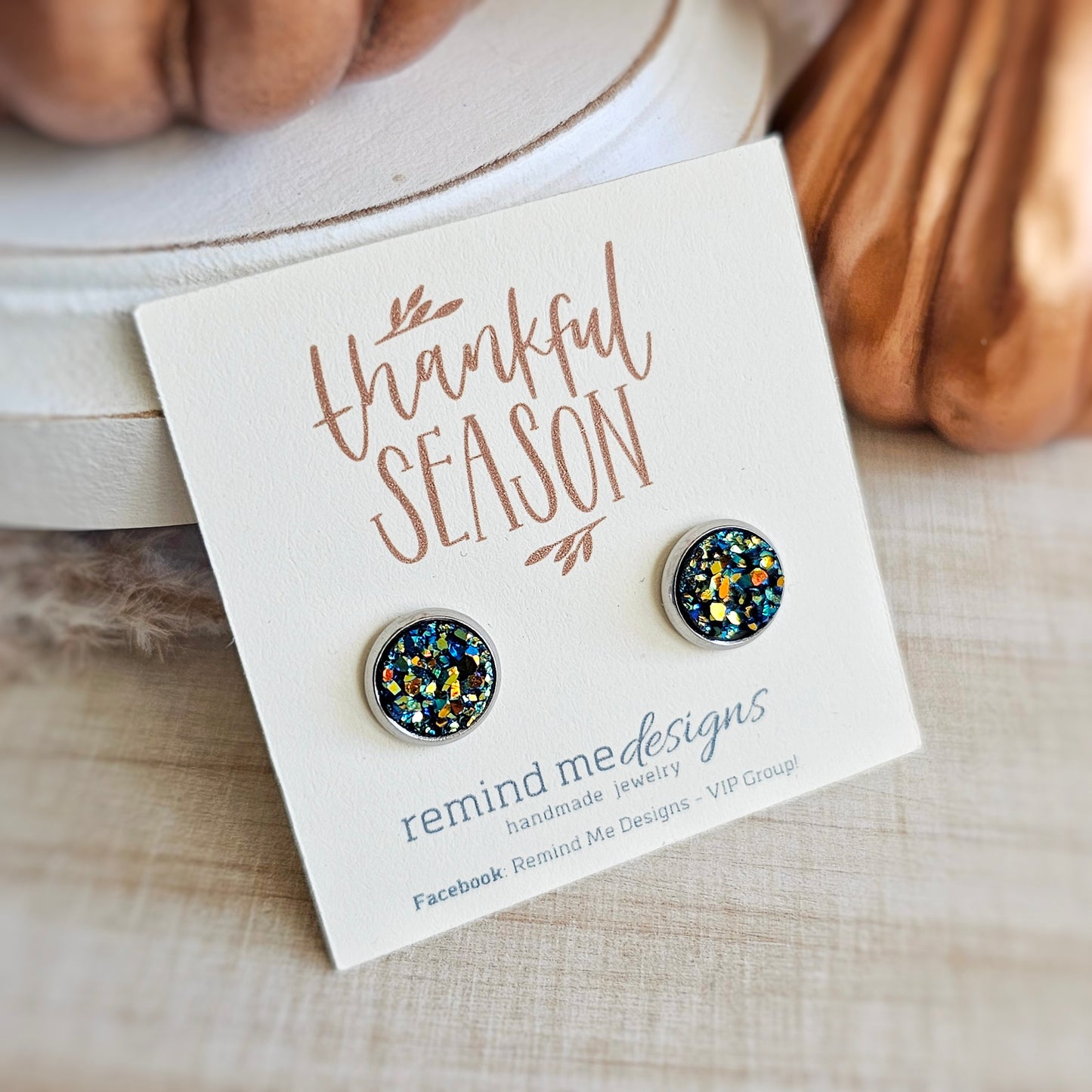 Metallic Blue, Green and Copper Stud Earrings