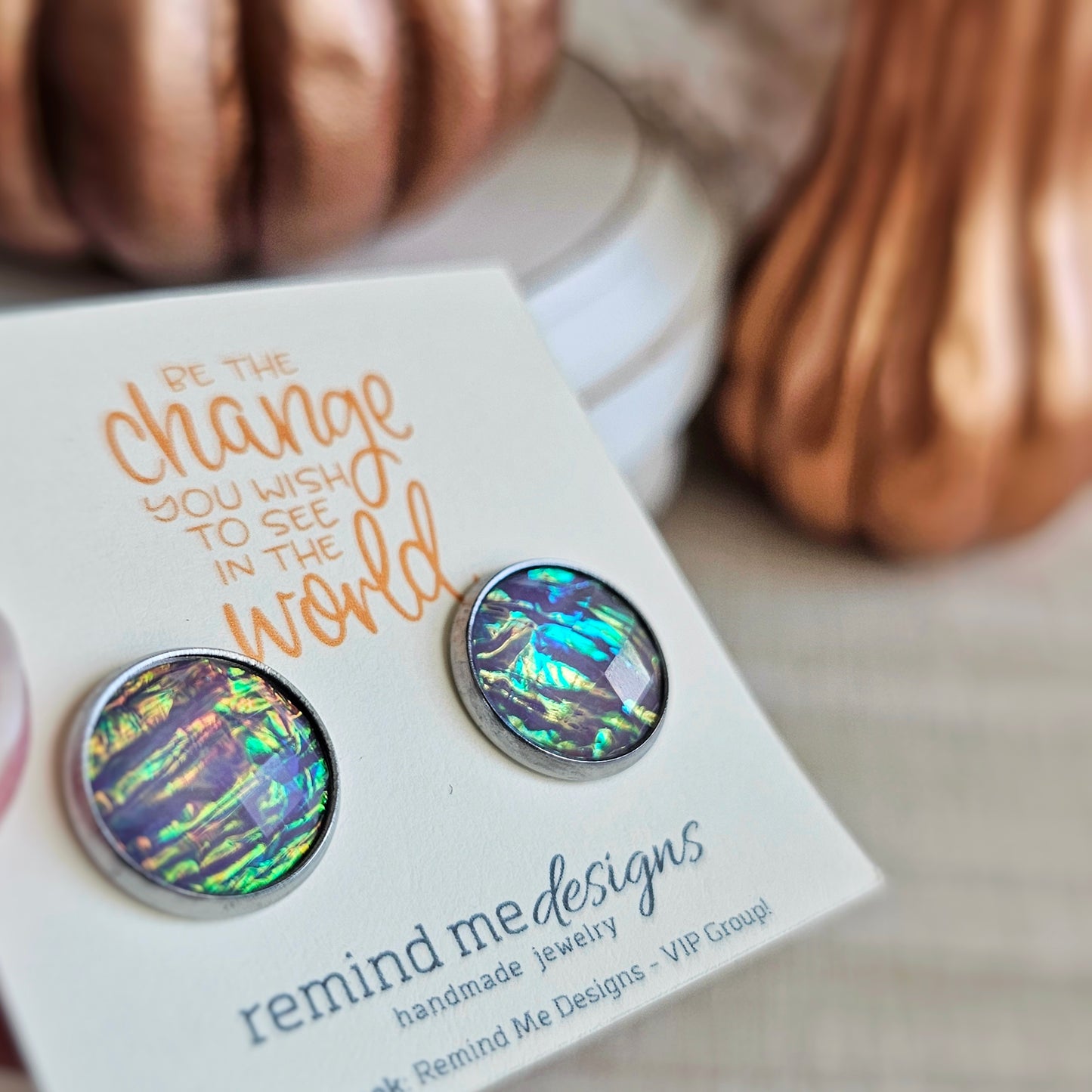 Iridescent Purple Foil Stud Earrings