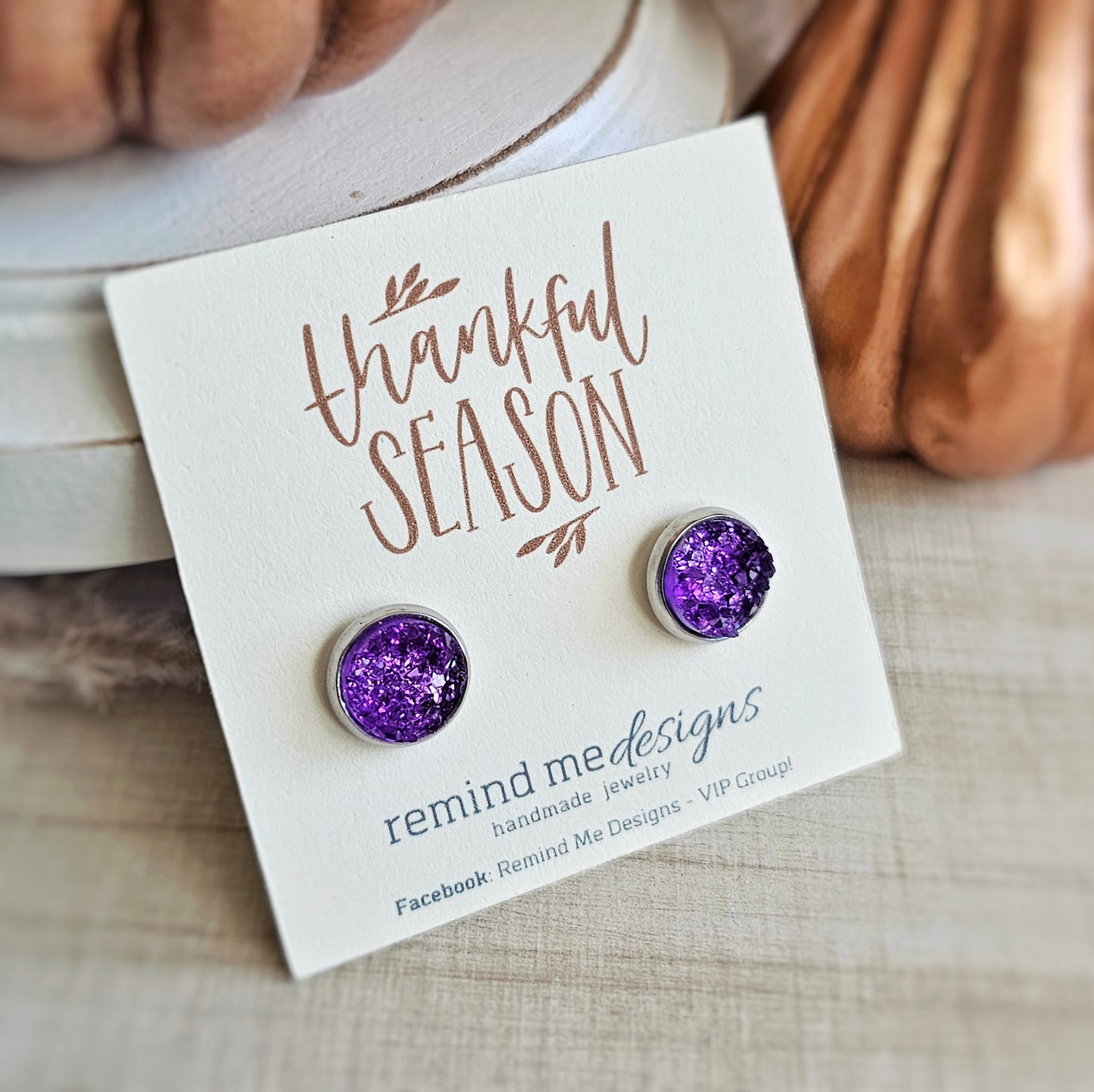 Purple Druzy Stud Earrings