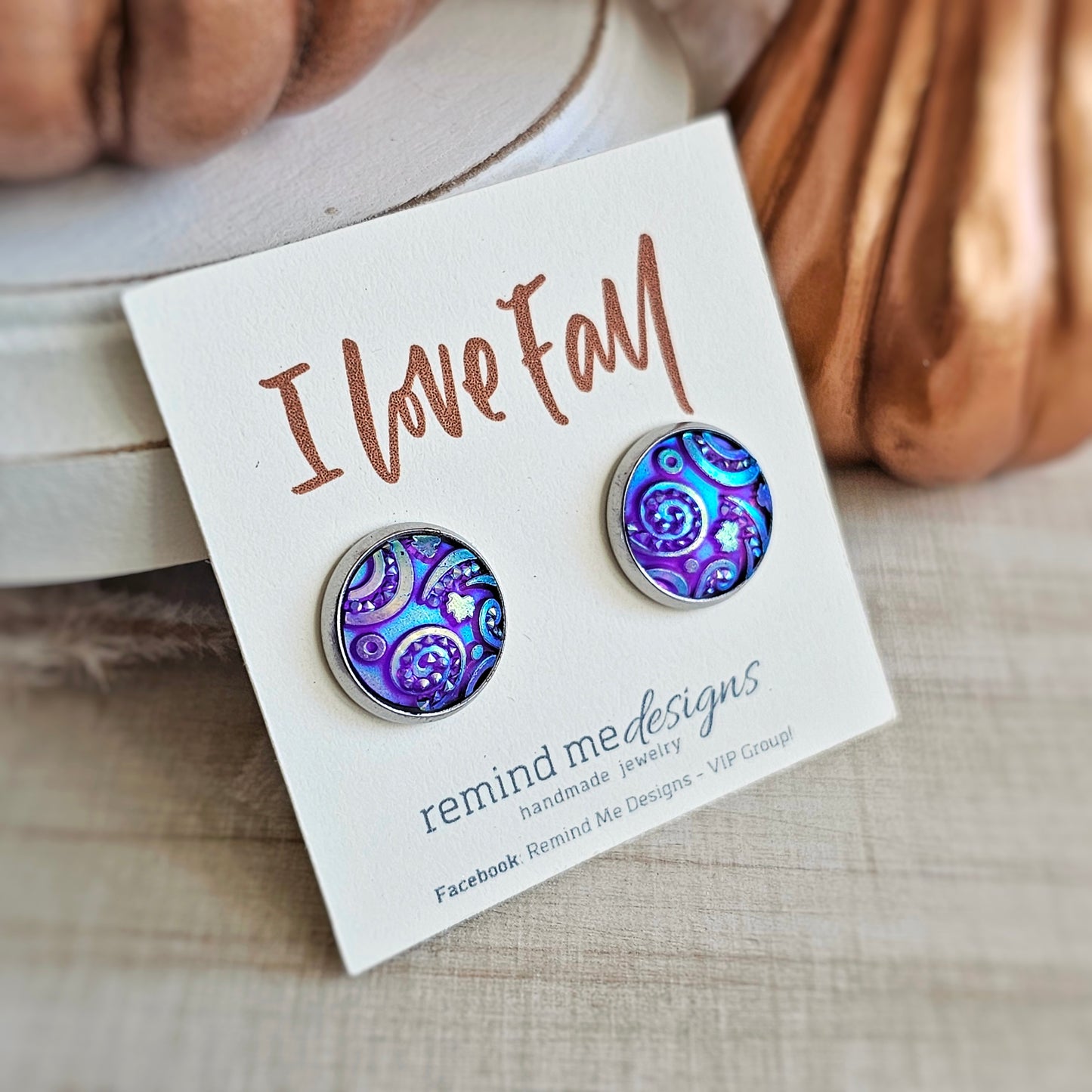 Iridescent Purple Druzy Stud Earrings