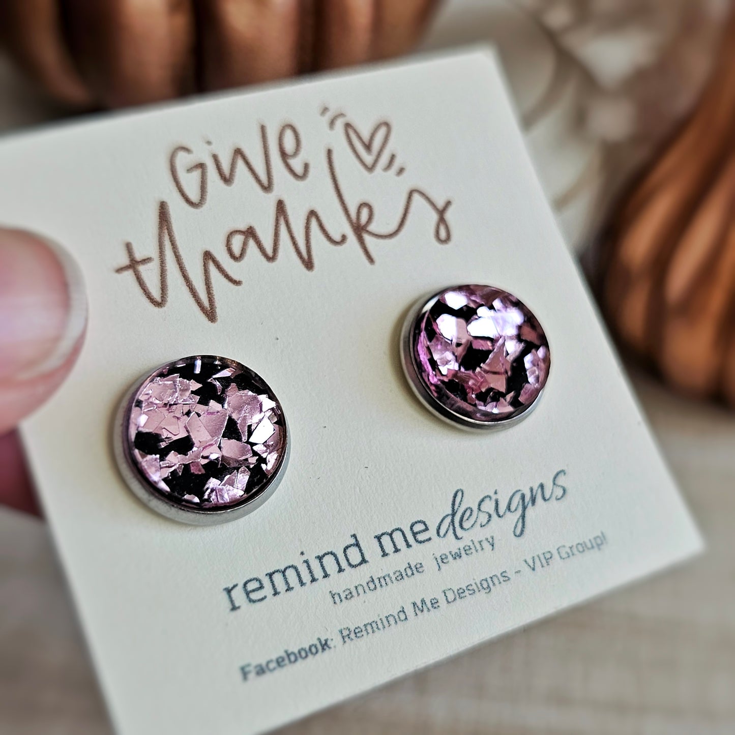 Black and Pink Flake Resin Stud Earrings