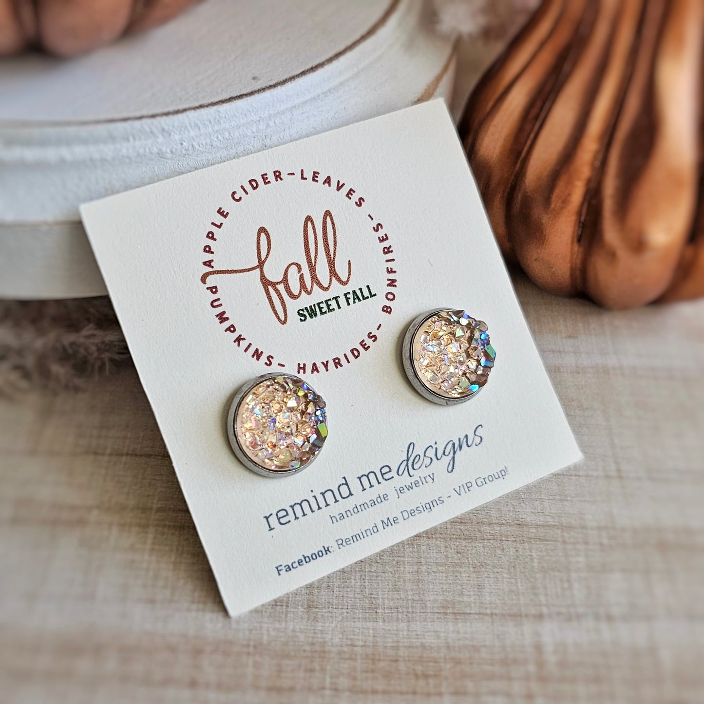 Iridescent Light Pink Druzy Stud Earrings