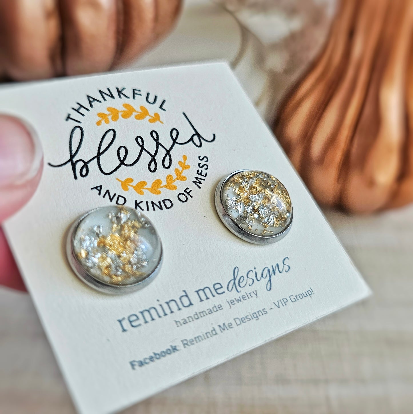 Gold and Silver Flake Stud Earrings