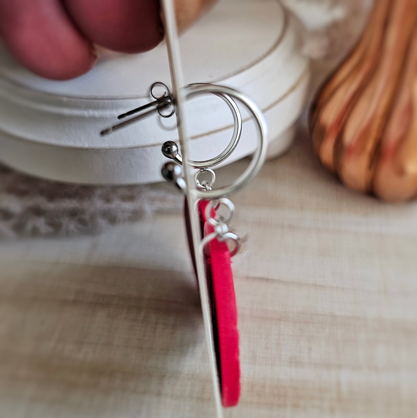 Red Clay Dangle Hoop Earrings