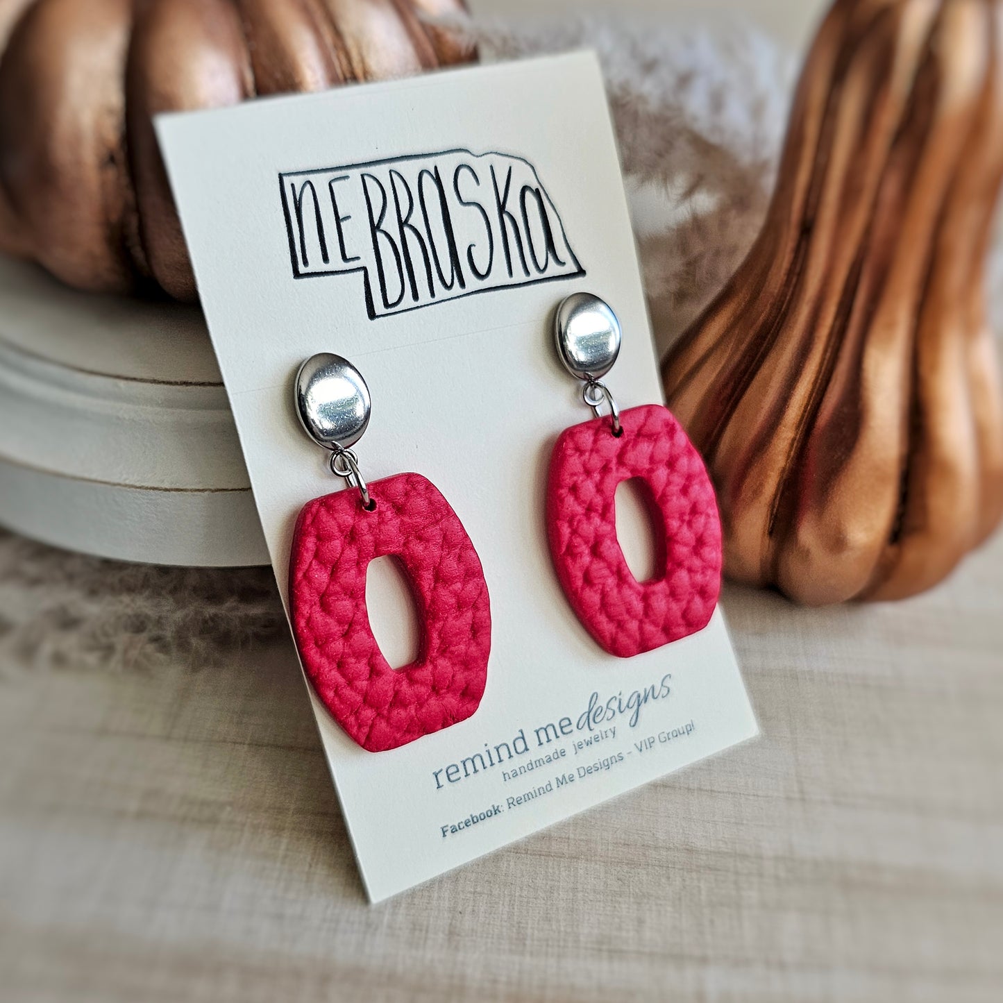 Red and Silver Clay Dangle Earrings