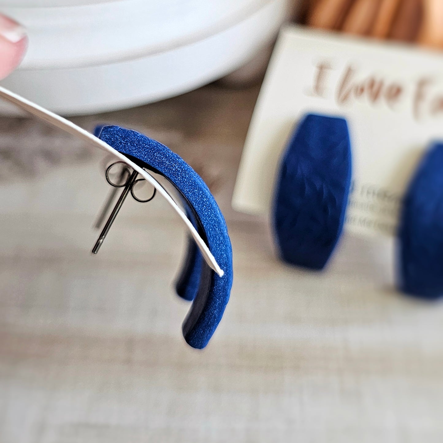 Cobalt Blue Clay Ear Huggies Earrings