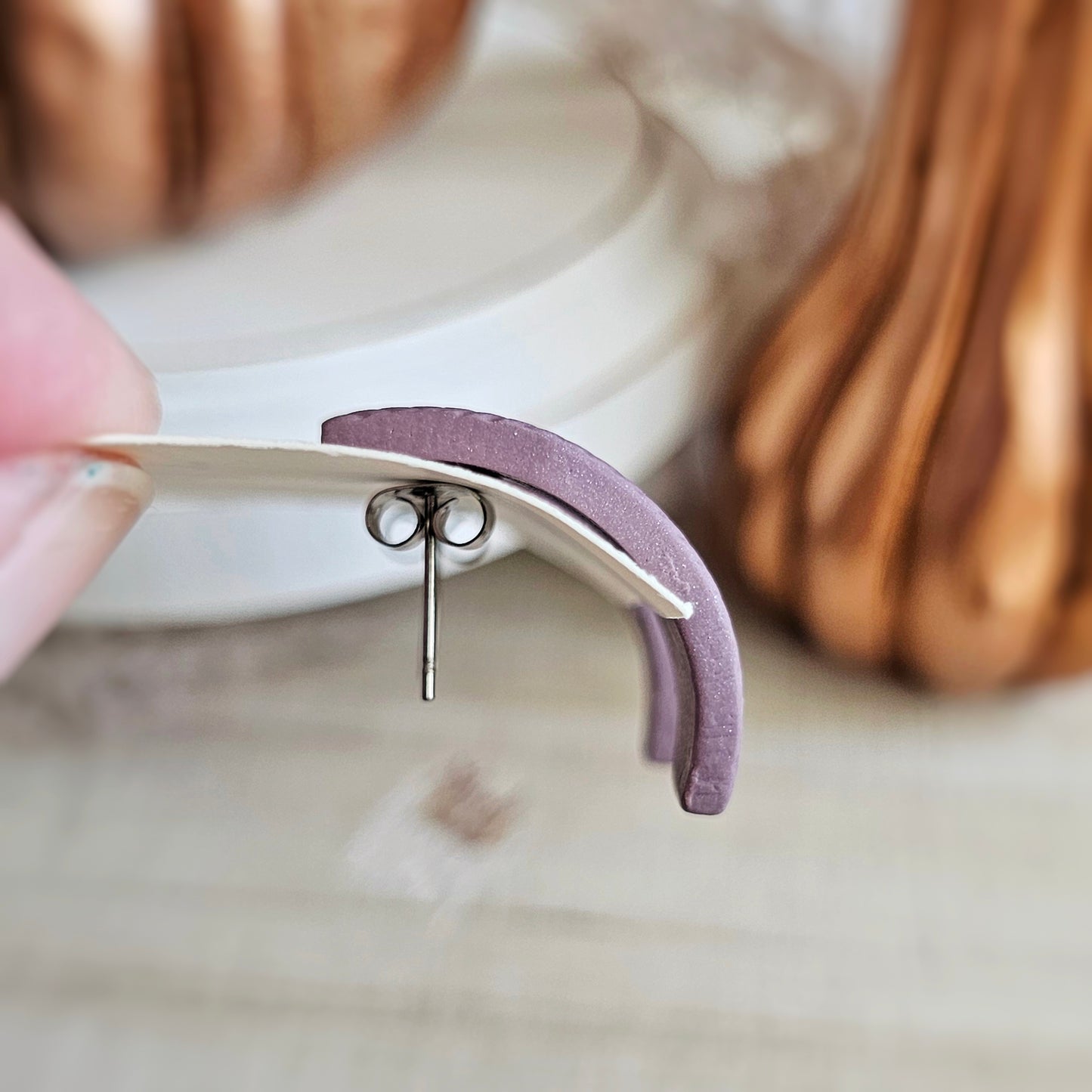 Heather Light Purple Ear Huggies Clay Dangle Earrings