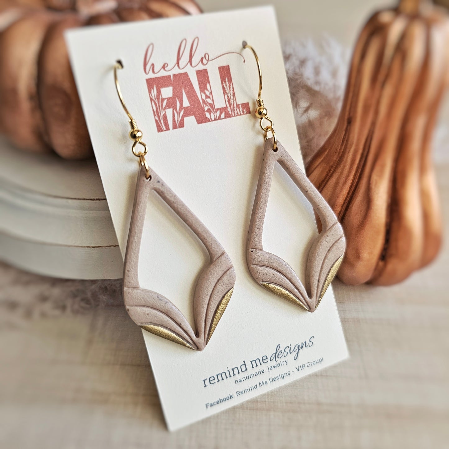 Tan and Gold Teardrop Clay Dangles