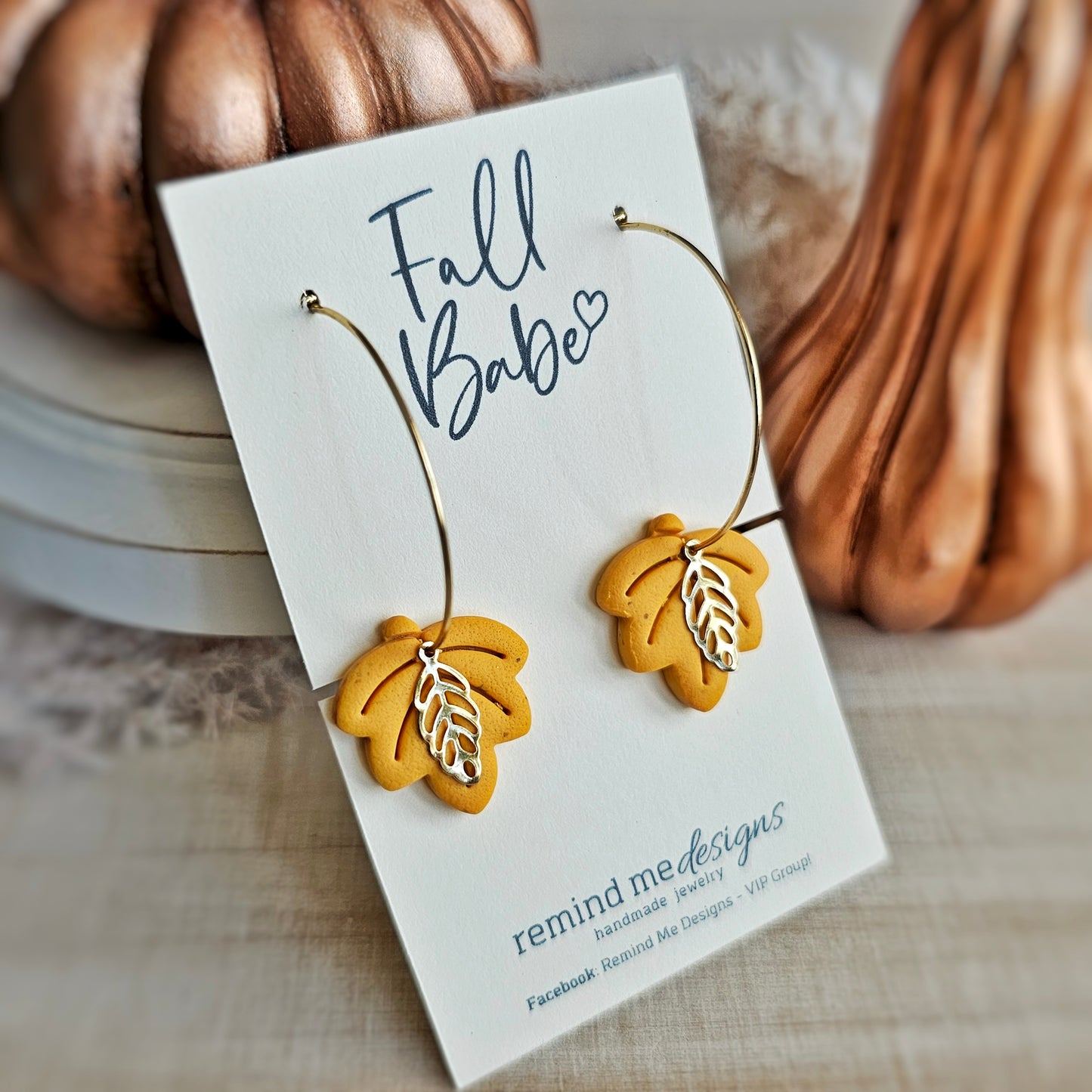 Mustard Yellow Fall Leaves Clay Dangle Hoop Earrings