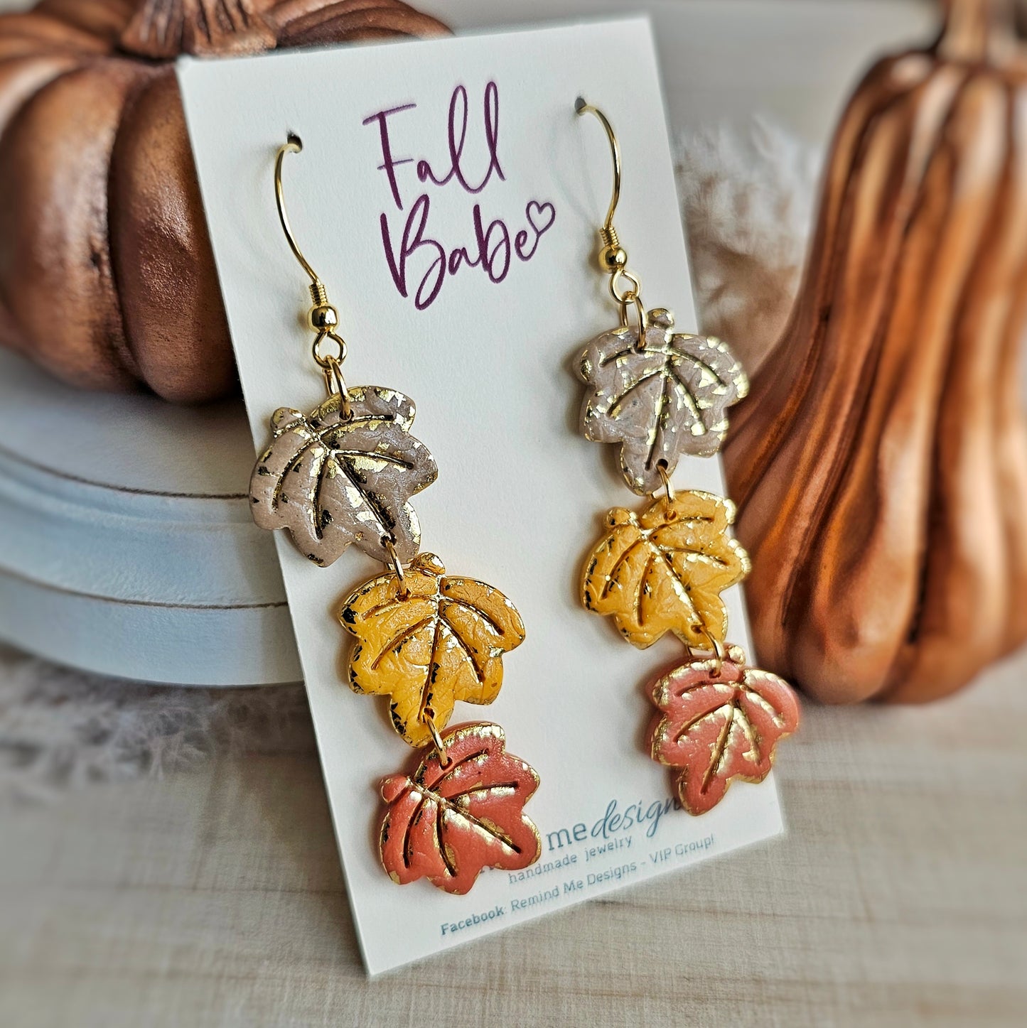 Tan, Mustard Yellow and Orange Fall Leaves Clay Dangle Earrings