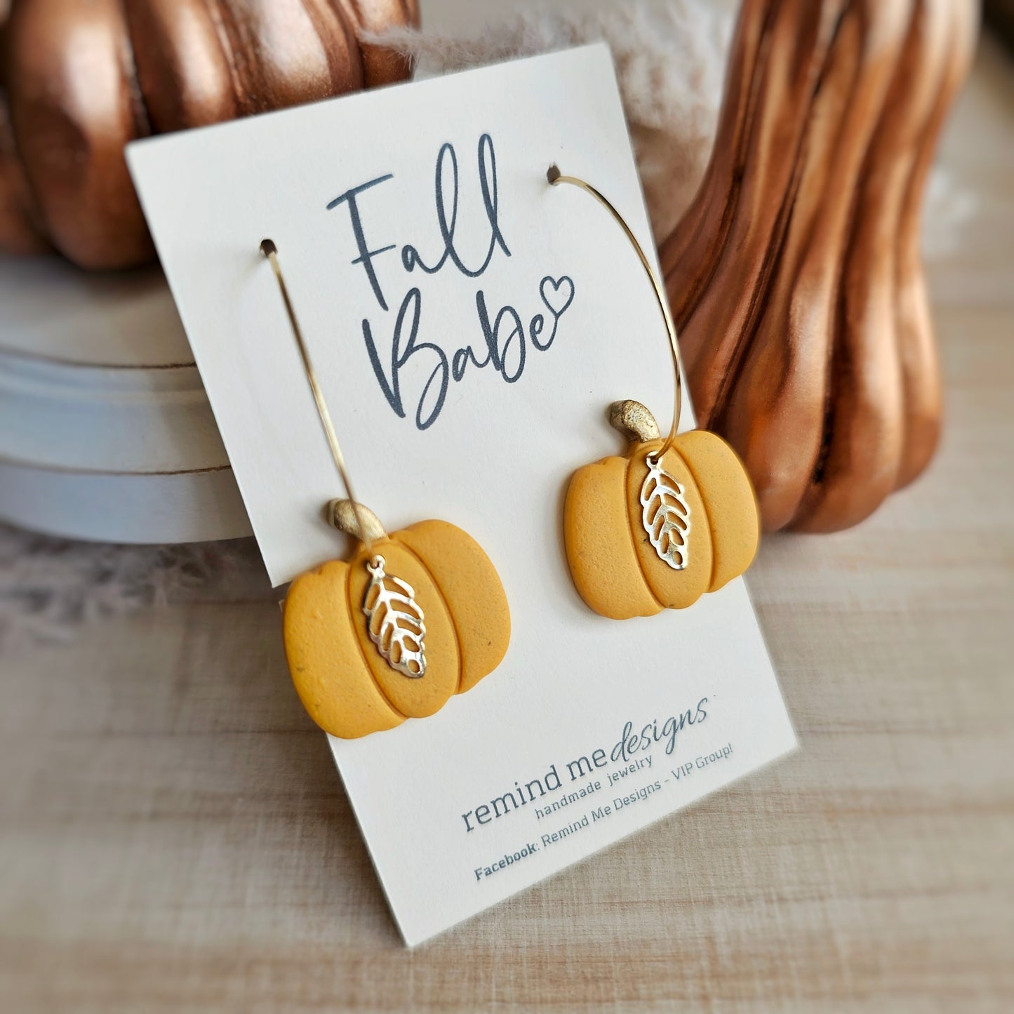 Mustard Pumpkin Clay Dangle Hoop Earrings