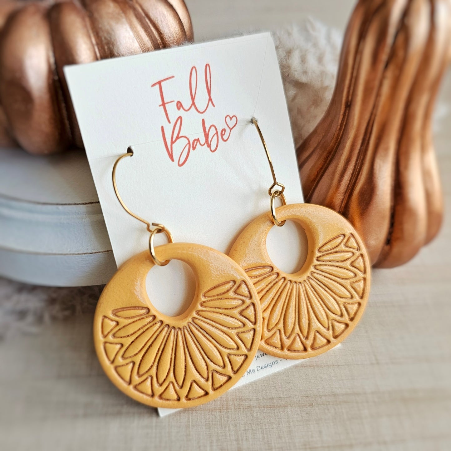 Mustard Yellow Circle Sunburst Clay Dangle Earrings