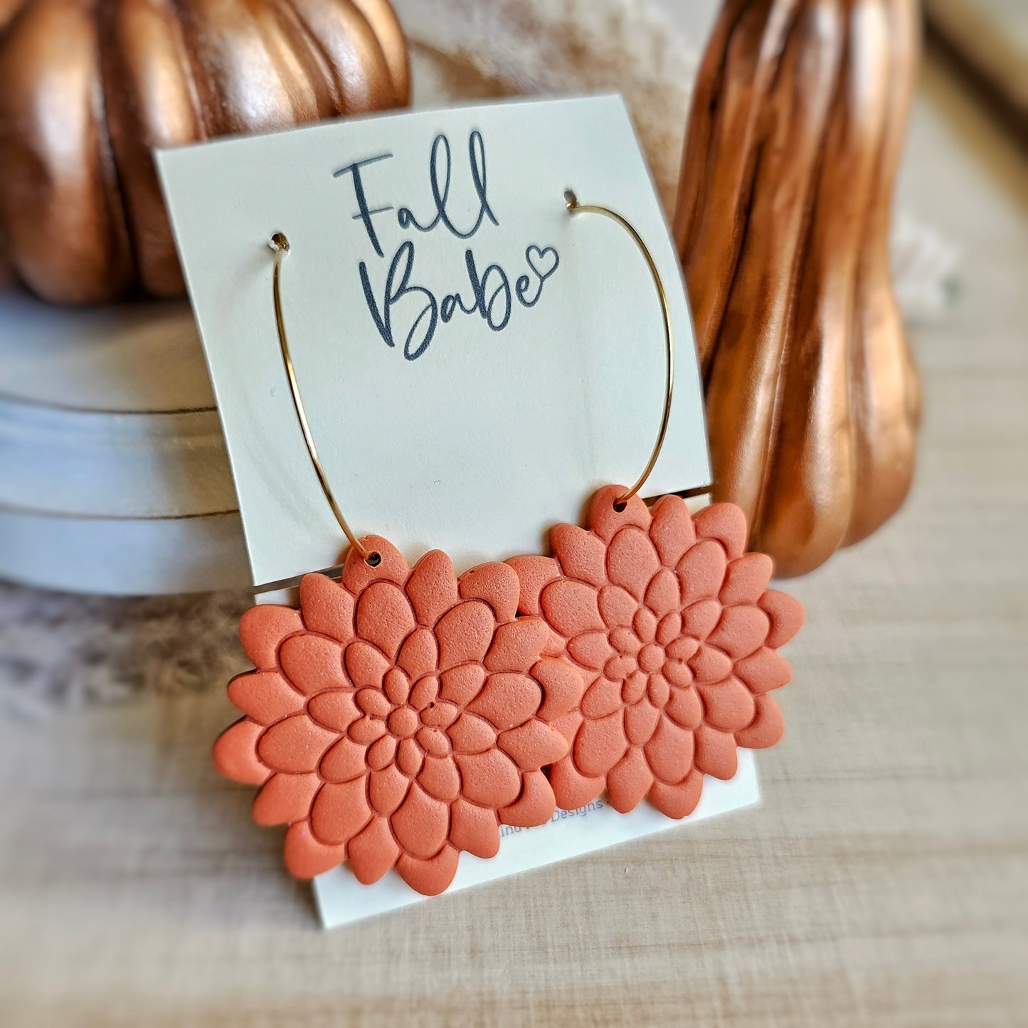 Fall Orange Floral Clay Dangle Hoop Earrings