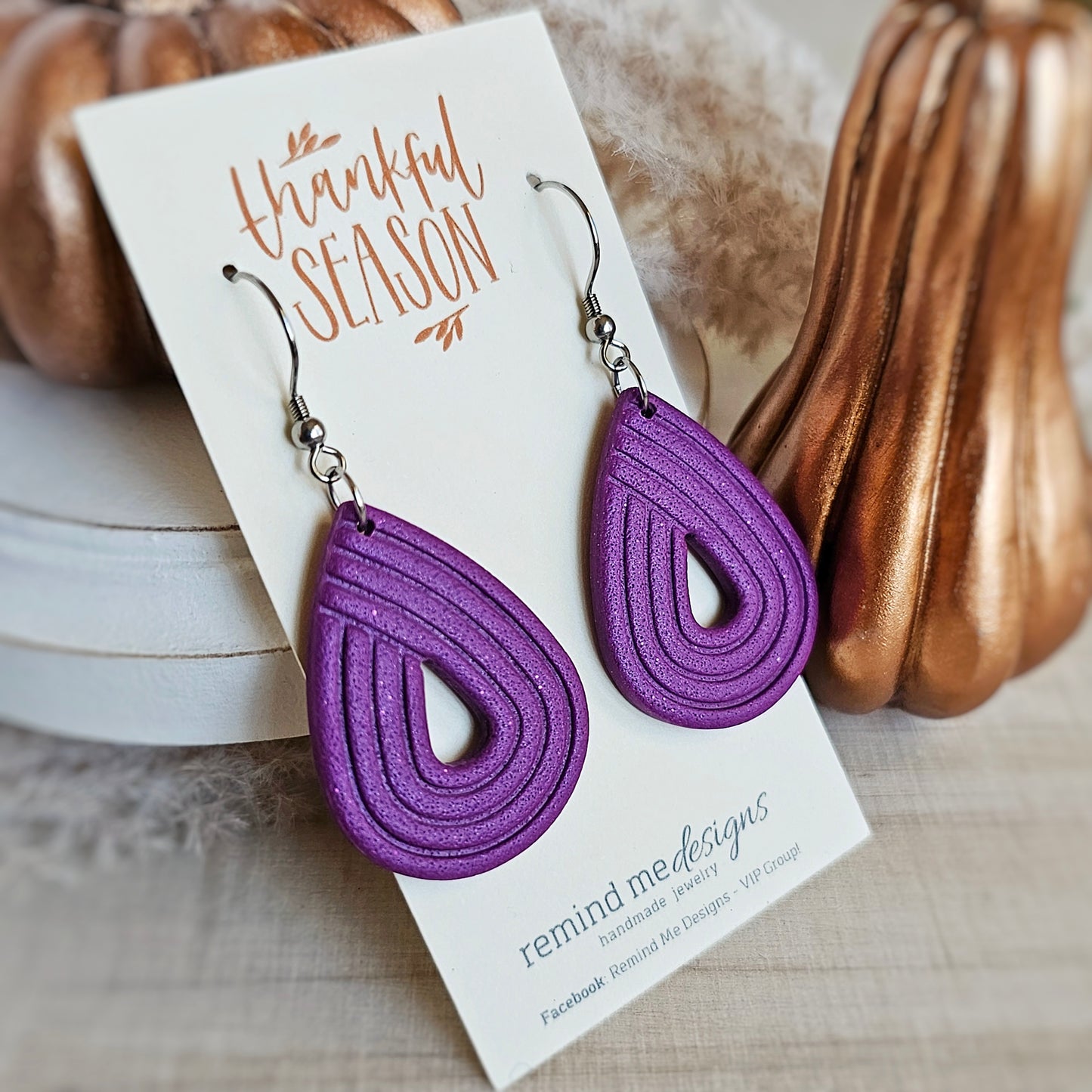 Bright Purple Teardrop Polymer Clay Dangle Earrings