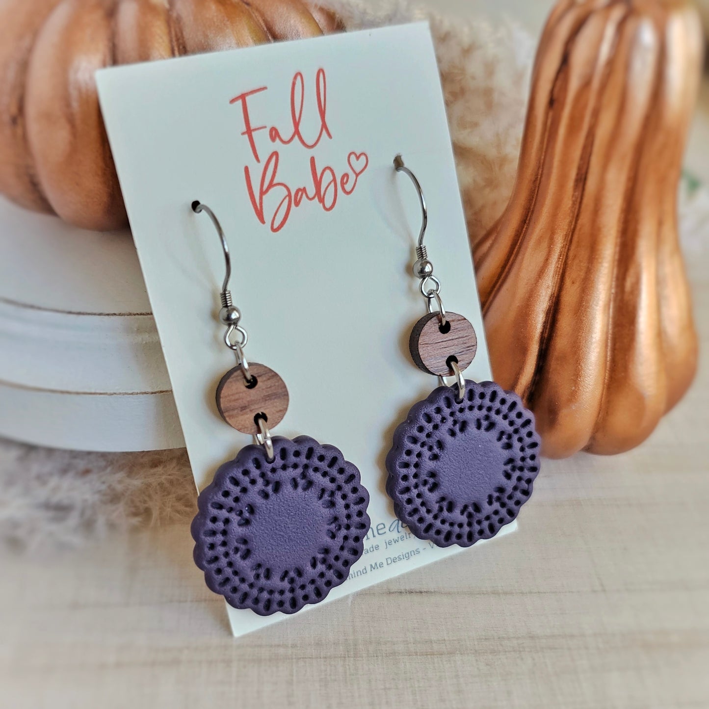 Eggplant Purple Floral Clay Dangles