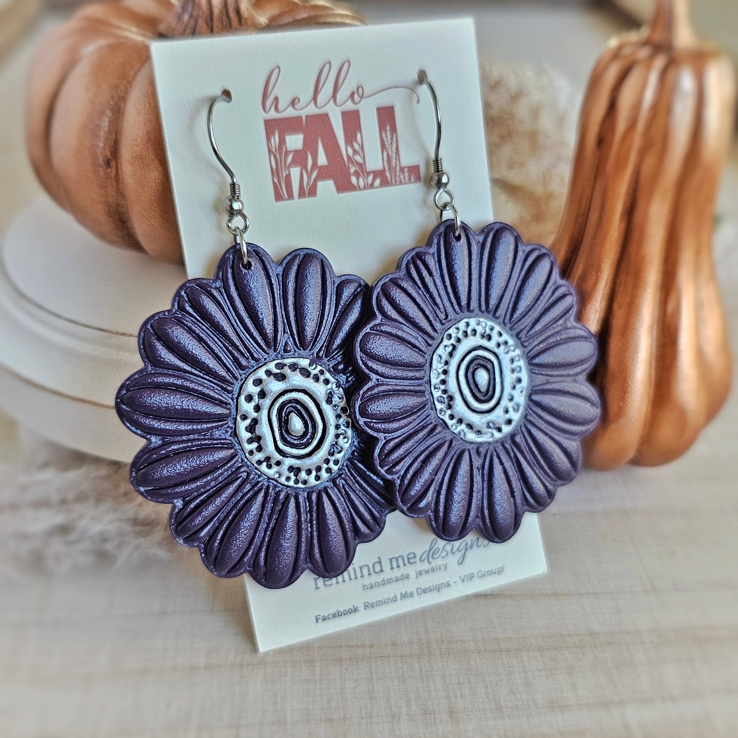 Large Eggplant Purple Flower Clay Dangles