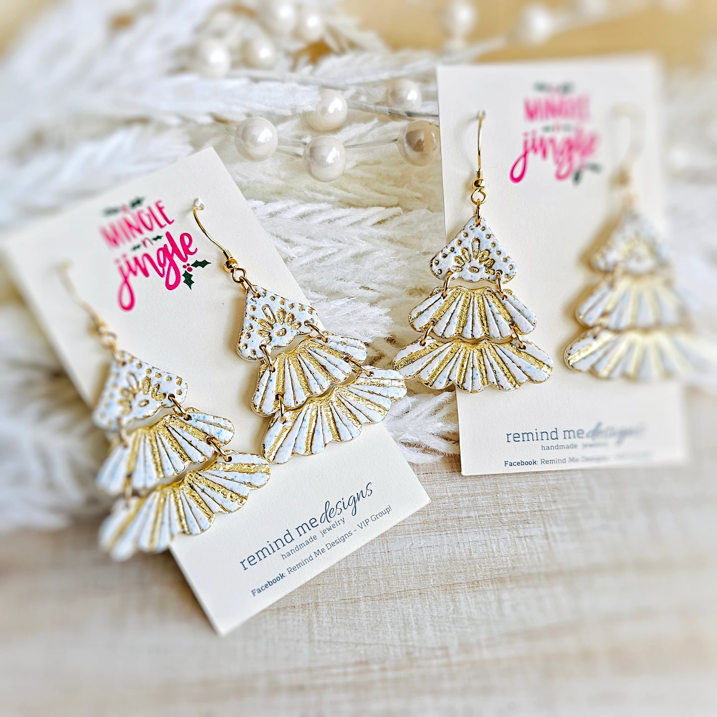 White and Gold Foil Christmas Dangle Earrings