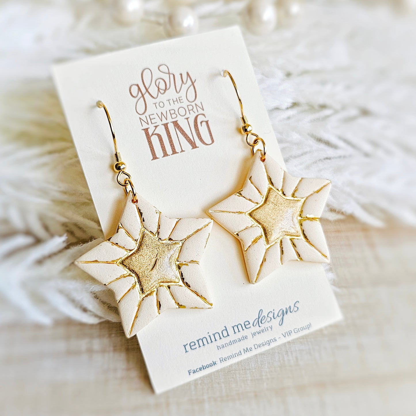 Gold Foil Christmas Star Dangle Earrings